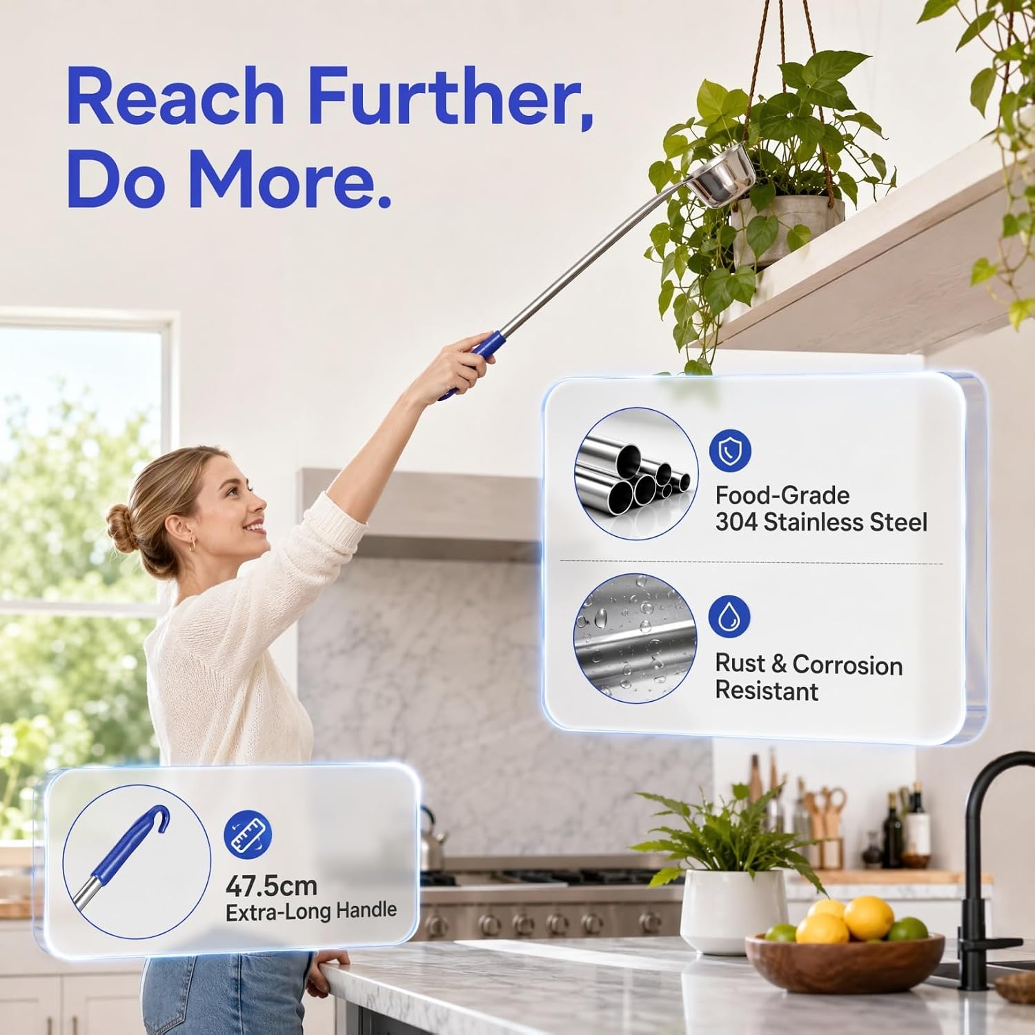 PRETYZOOM Stainless Steel Long Handle Water Ladle Ergonomic Scoop for Kitchen Canteen Hotel Use and Watering Gadget for Cleaning Vegetables and Fruits image 3