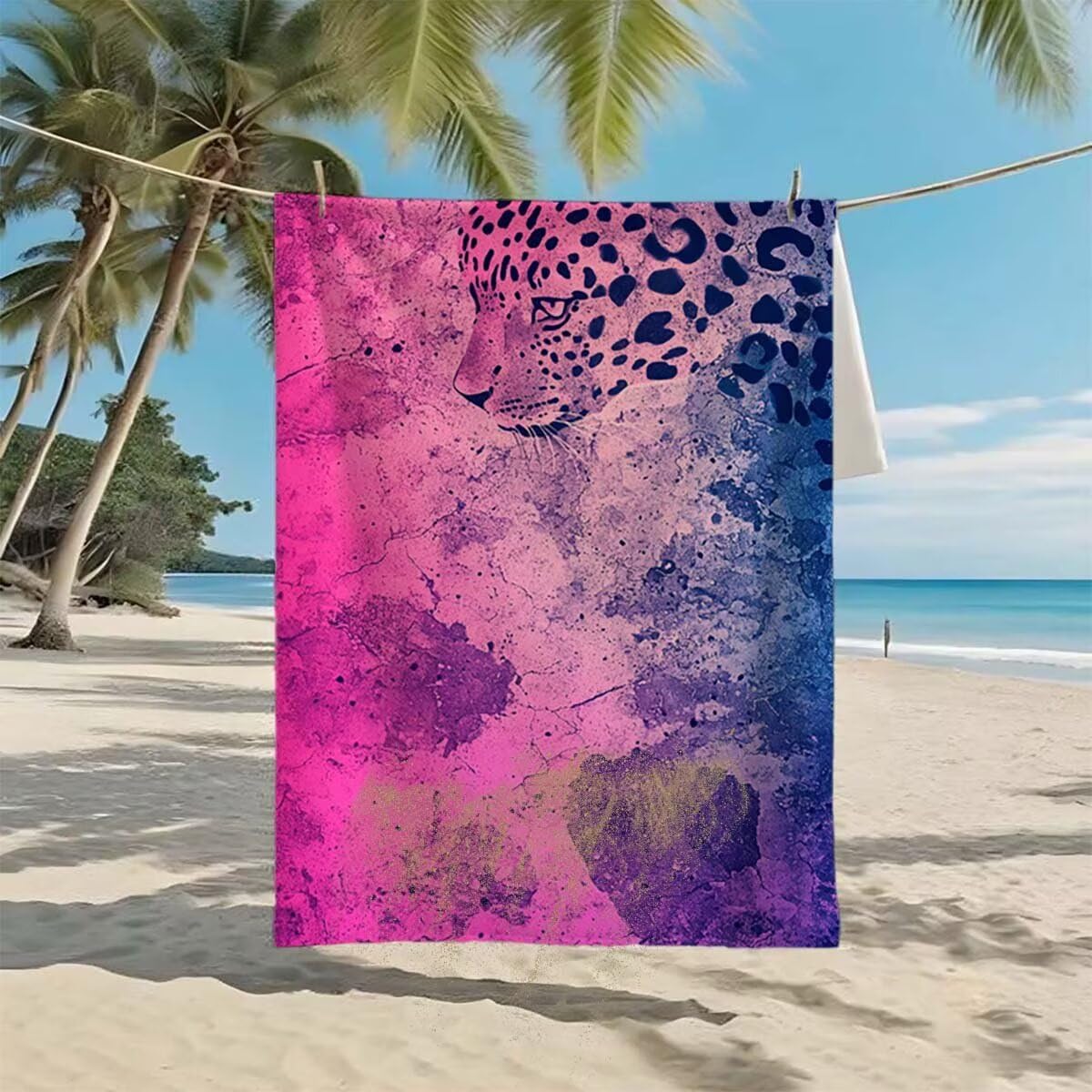 Telo Mare XXL 220x100cm/35x70cm, 2 Set Telo Mare Microfibra Leopardo Asciugamano Palestra Uomo, Antisabbia, Leggero, Asciugatura Rapida, Teli da Spiaggia Grandi Accessori per Camping Natation Yoga E-1