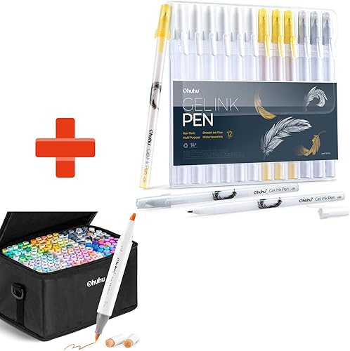 Ohuhu Bolígrafos de gel y marcadores de alcohol dorados y plateados blancos
