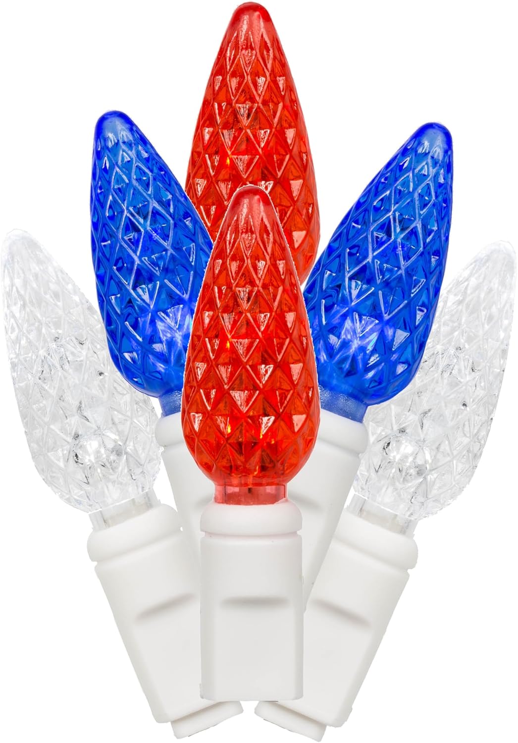 Vickerman 50 Red-White-Blue C6 LED Light on White Wire, 25' Christmas Single Mold Light Strand
