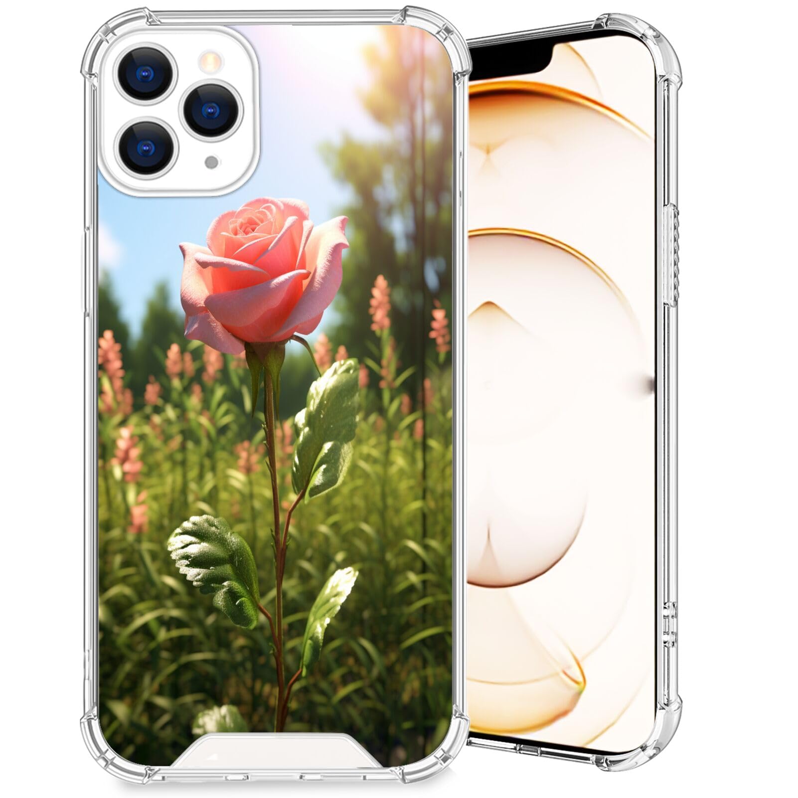 DAFEITransparent Phone Case for iPhone 13 Pro Max with Rose Flower-aa1080 Pattern Clear Four-Corner Airbag Reinforced Anti-Scratch and Shock-Proof Protective Phone Cover