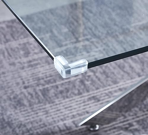 Miniatura 4 de Mesa moderna de cristal para comedor, cocina, tapa de vidrio templado de 0.39 pulgadas de grosor, base de acero inoxidable cromado
