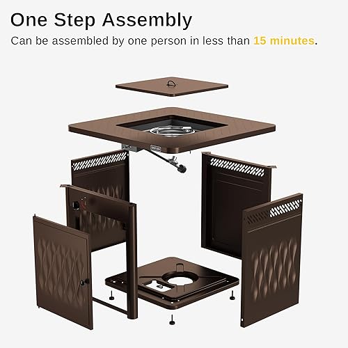 Vista 53 de EAST OAK Mesa para fogata de propano de 28 pulgadas, fogata de gas de acero de 50,000 BTU para exteriores, terraza de patio y jardín, mesa de fuego