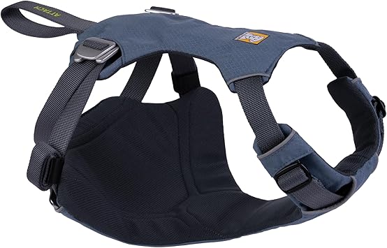 Ruffwear, Load Up Dog Car Harness, Padded Adjustable Travel Restraint with Universal Seat Belt Attachment and Strength-Rated Metal Hardware, for Road Trips in Cars & SUVs, Slate Blue, Small