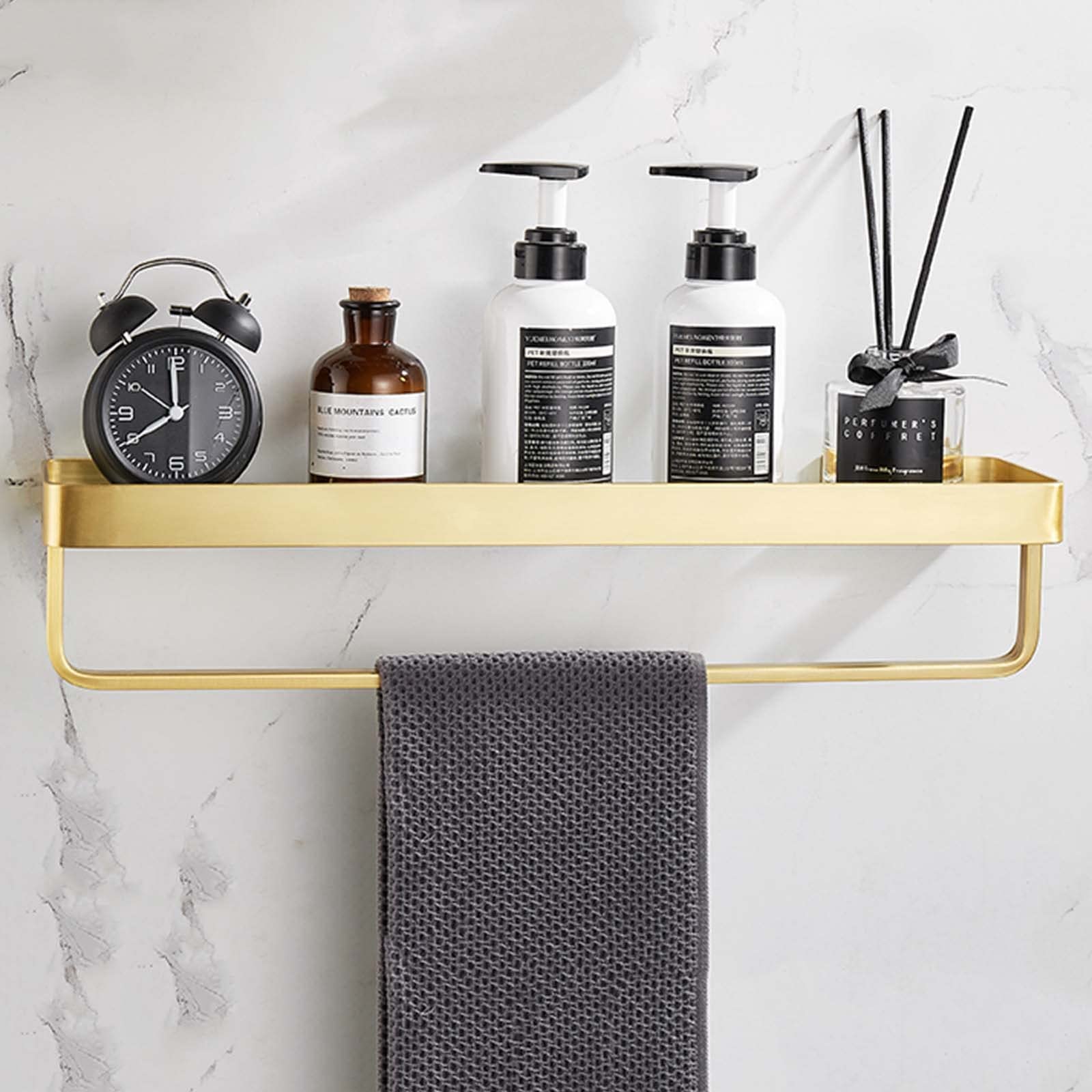 Estante de baño de cristal, estantes de ducha sin taladrar para organizar artículos de tocador y decoración, instalar solución de almacenamiento montada en la pared
