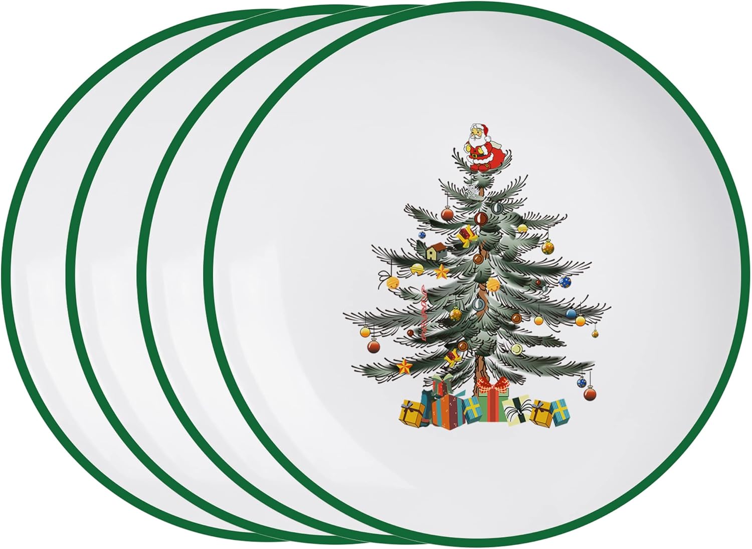 Hyltd Set of 4 Christmas Dinner Plates Set, Christmas Tree