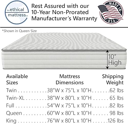 Miniatura 7 de Ethical Mattress CO 10" Toxin-Free Hybrid Mattress, Made in The USA with Organic Cotton, Wool, Latex & Pocketed Coils (No Fiberglass or Polyfoams)