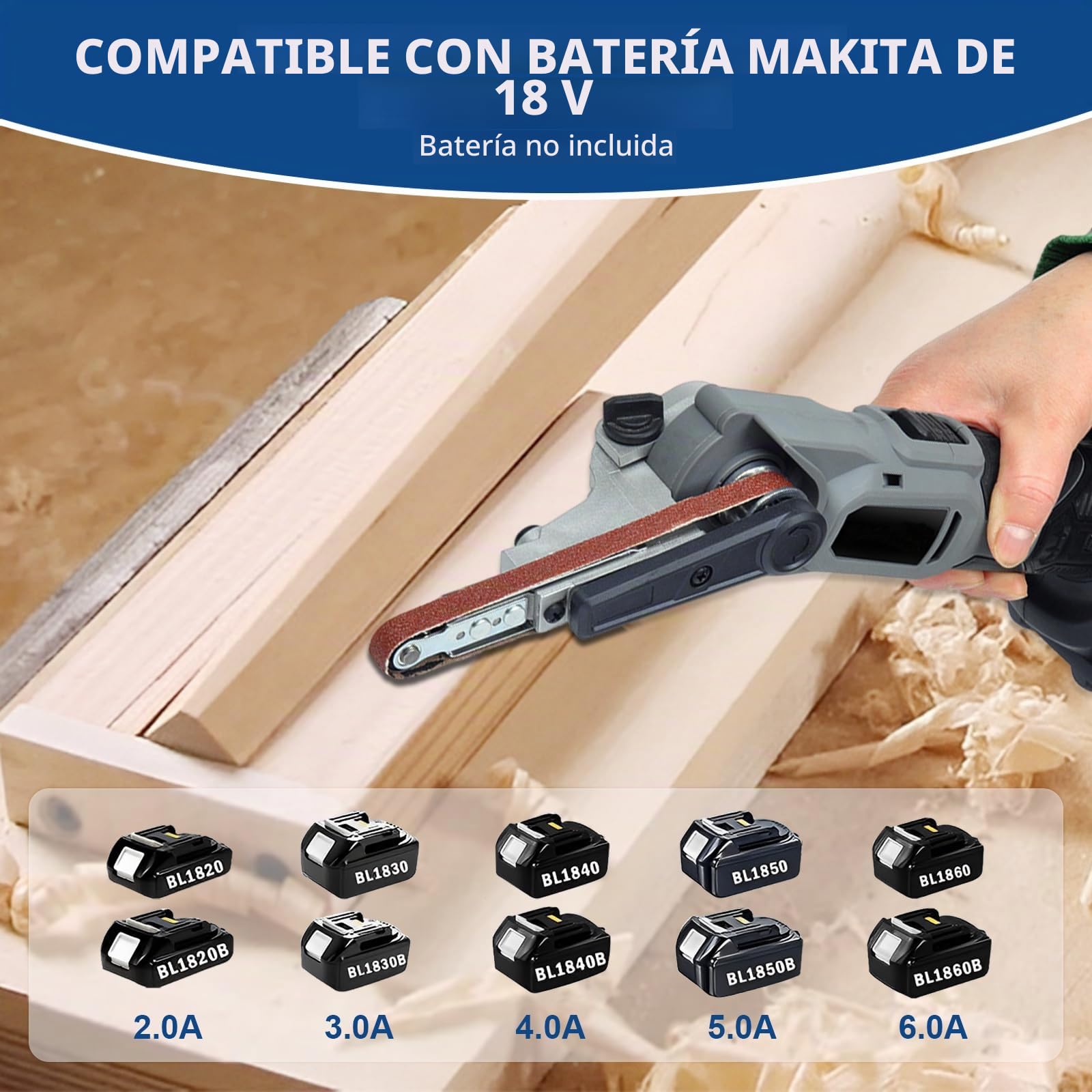 Lijadora De Banda Compatible Con Makita 18V, Lima Eléctrica De Dedo Inalámbrica 35°