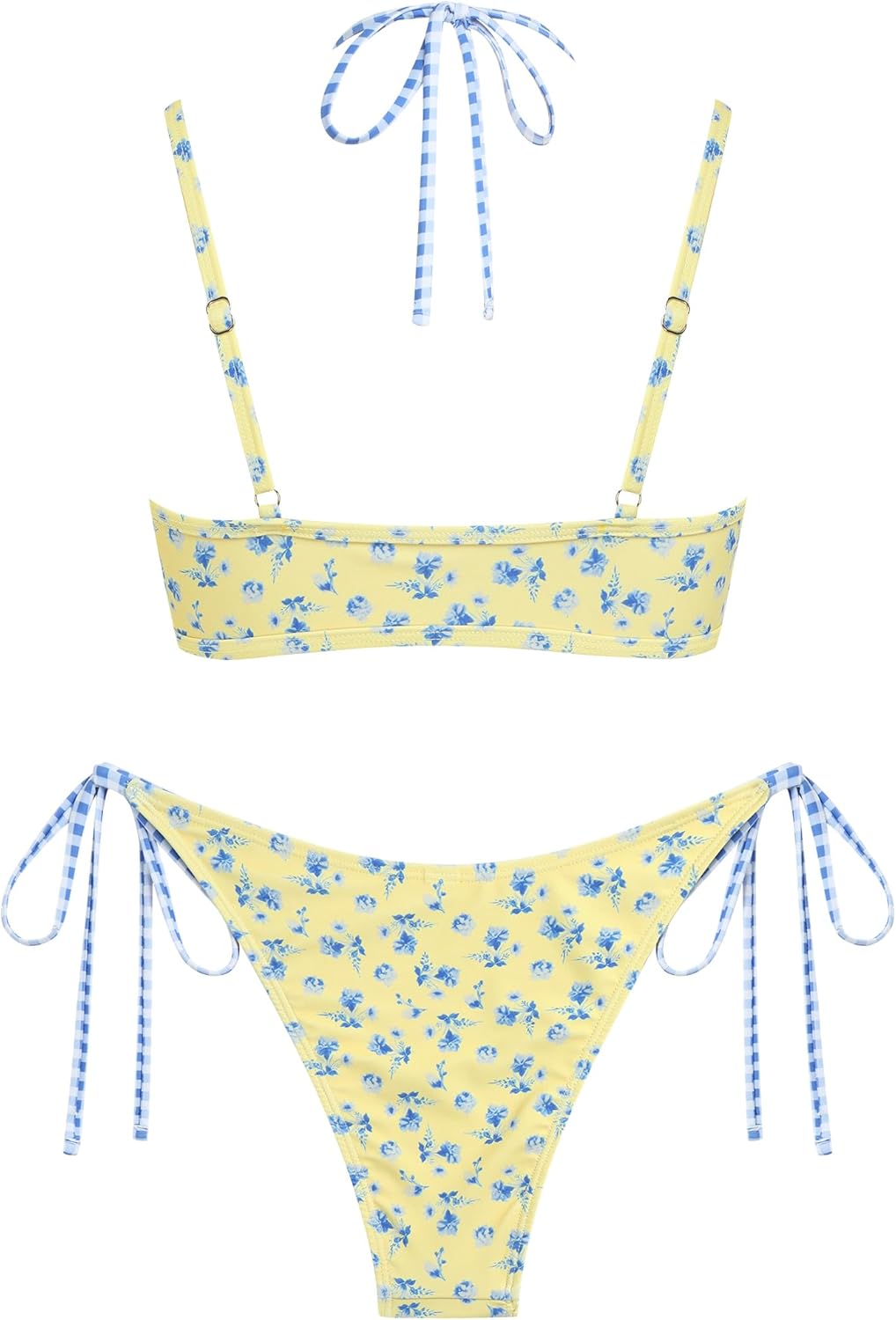 ZAFUL Women's Polka Dot Bikini Set Double Layer Halter Swimsuit Colorblock Side Tie 2 Piece Bathing Suit