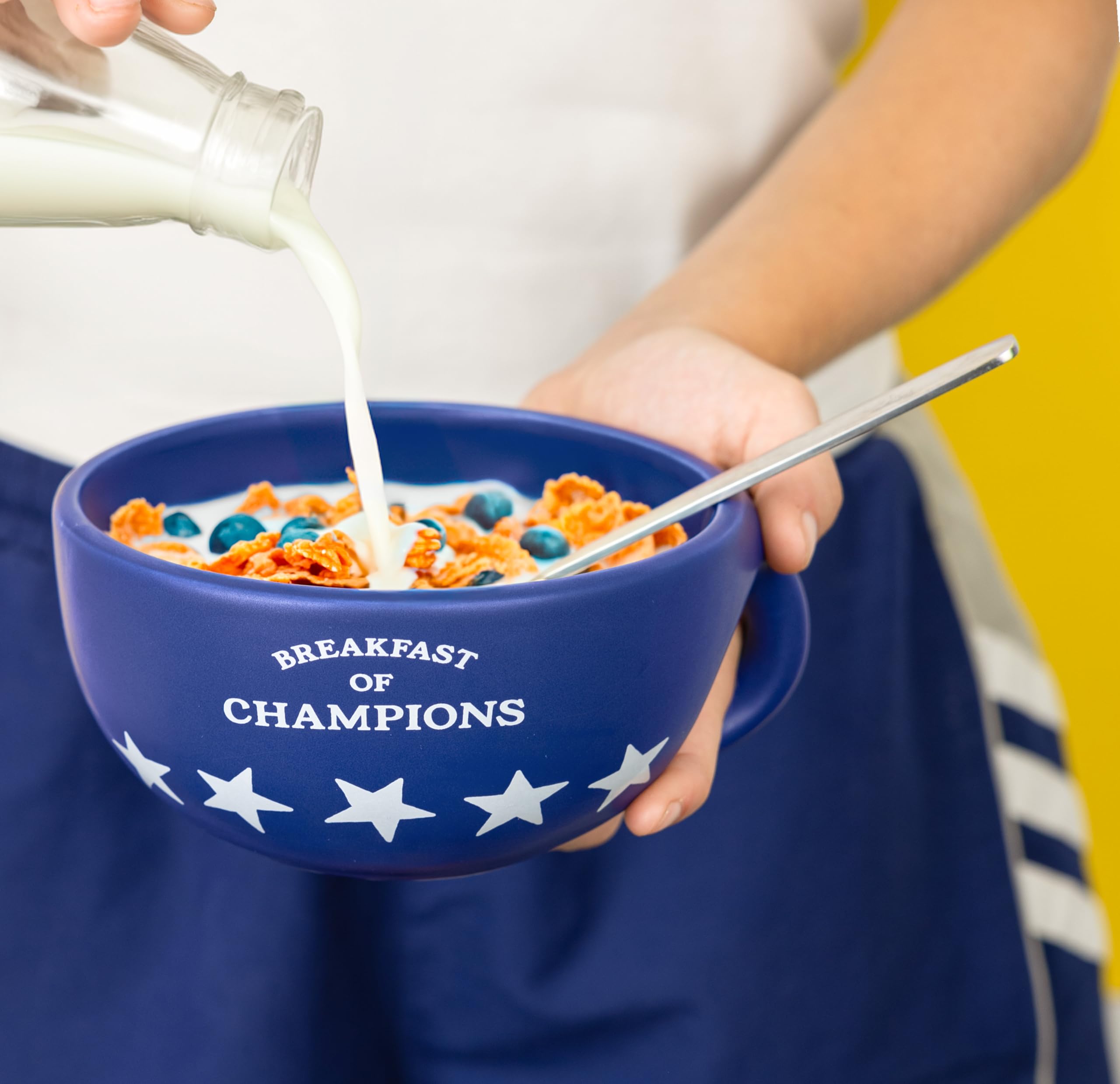 Fisura – Ciotola colazione originale "Breakfast of Champions". Tazza colazione blu 490 ml. Grande tazza in ceramica per caffè, cereali o yogurt. 16,5 cm x 7,5 cm