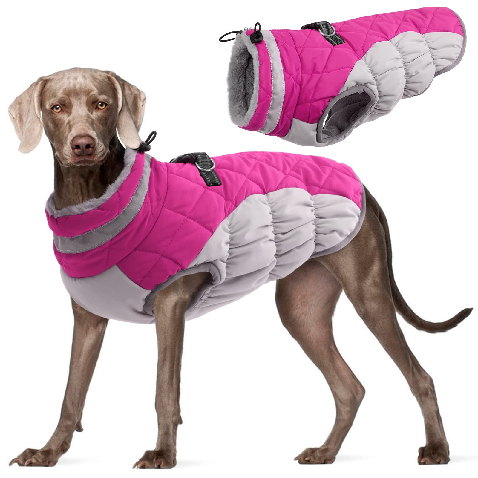 Kuoser Cappotto Invernale per Cani, Giacca Calda Impermeabile per Cane con Fodera in Pile, Gilet Riflettenti con Colletto in Pelliccia & Cerniera, Antivento Animali Domestici Abbigliamento da Esterno - 1