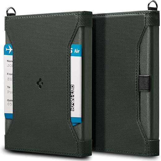 Spigen Leather Passport Card Holder Passport Wallet Travel Documents Organizer Protector Passport Holder Travel Accessories with RFID Blocking Technology SIM Card Pin Included - Military Green