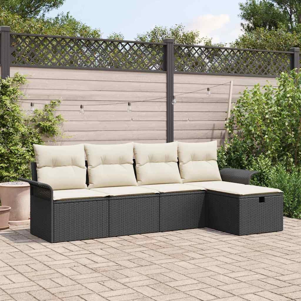 Juego de muebles de jardín de polirratán negro de 5 piezas, conjunto moderno de muebles de jardín de polirratán y marco de acero, incluye cojines cómodos y una bolsa impermeable para