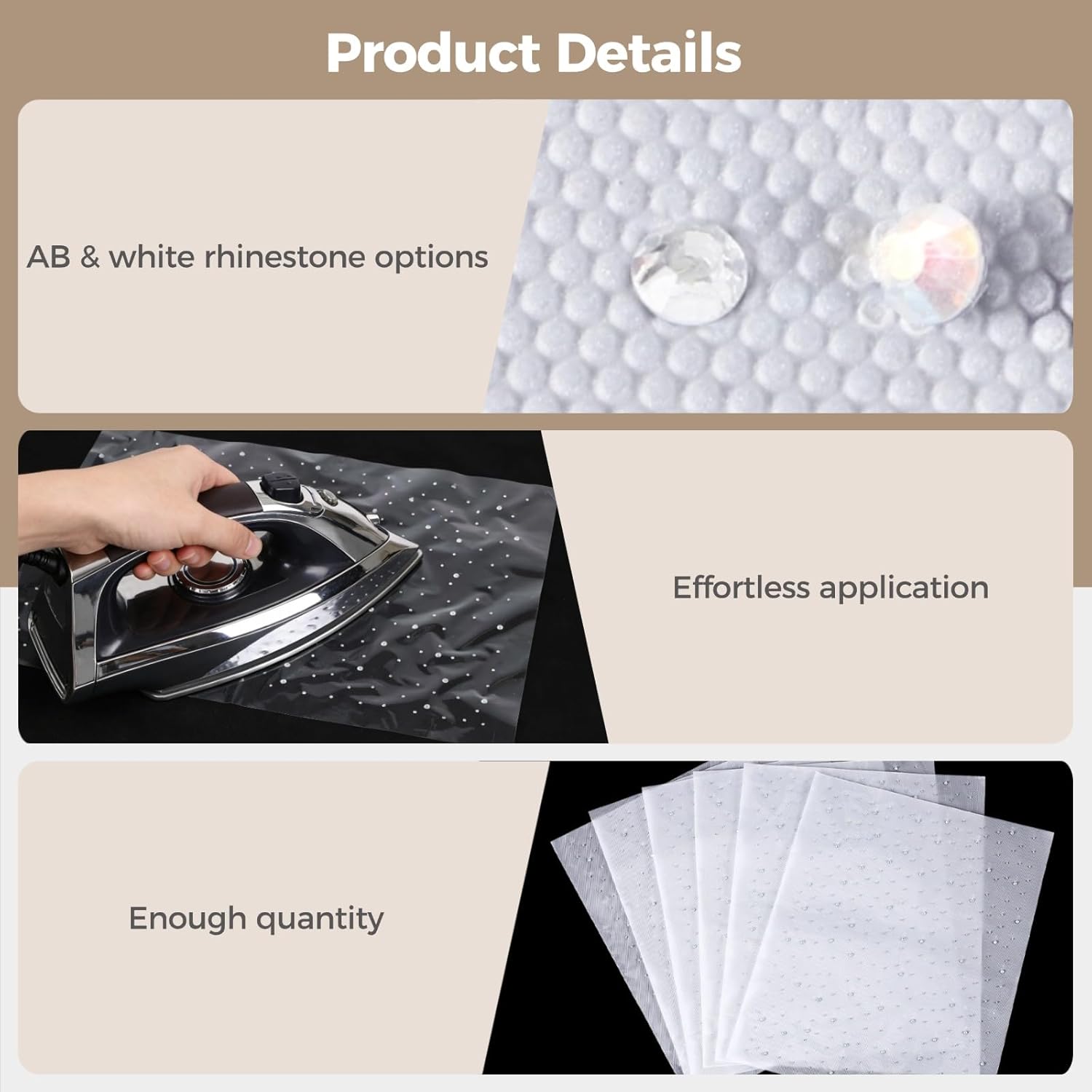 24 Pcs Iron-on Rhinestone Sheets, Glitter Hotfix Rhinestone Decals, White & AB Color Crystal Transfers for DIY, 13.4 x 11 in Hot Melt Patches for T-Shirts, Jackets, Bags, and Shoes