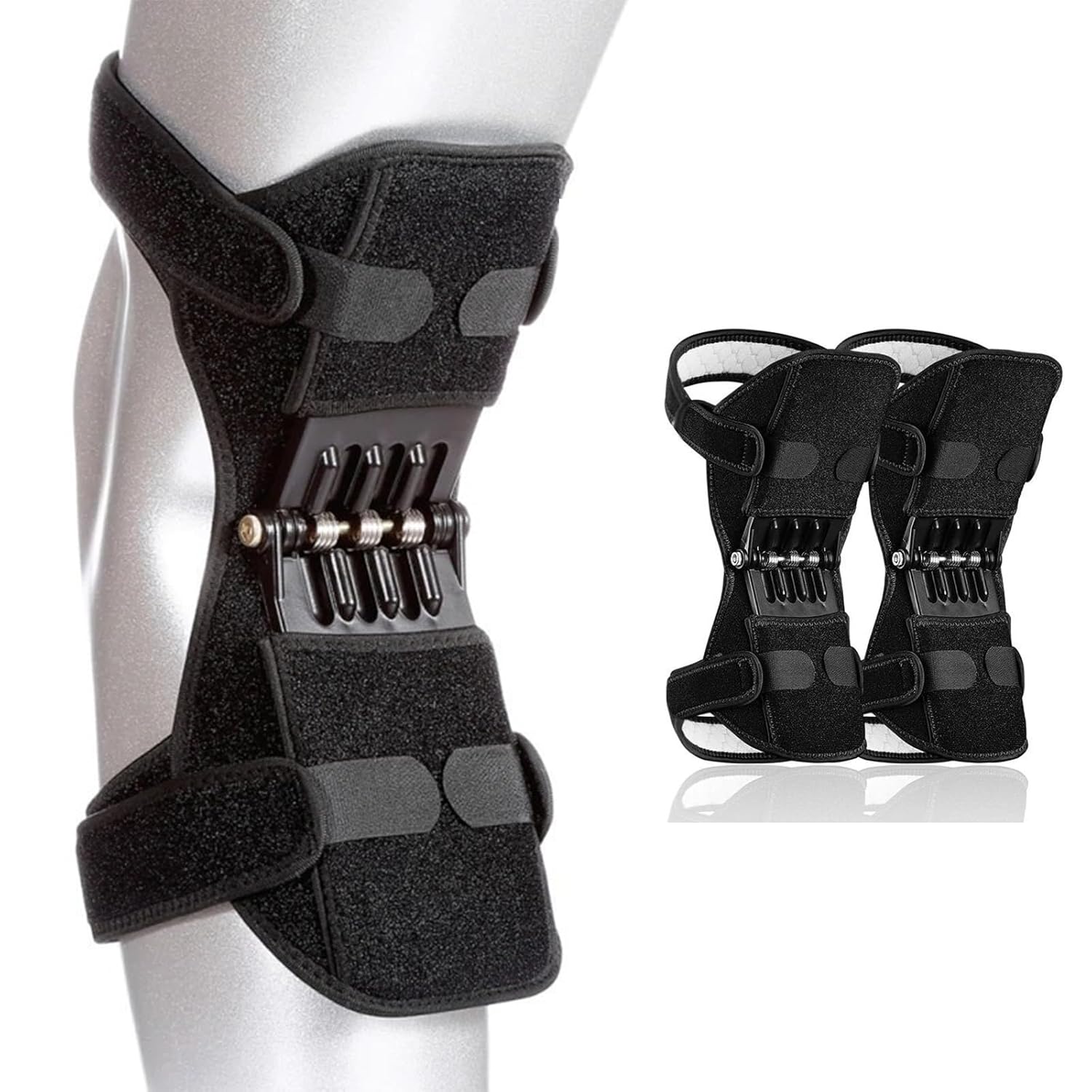 2025 Power Knee Braces Joint Support with 4 Spring, Adjustable Knee Stabilizer Pads for Sports, Knee Support for Pain Relief (2 Pack)