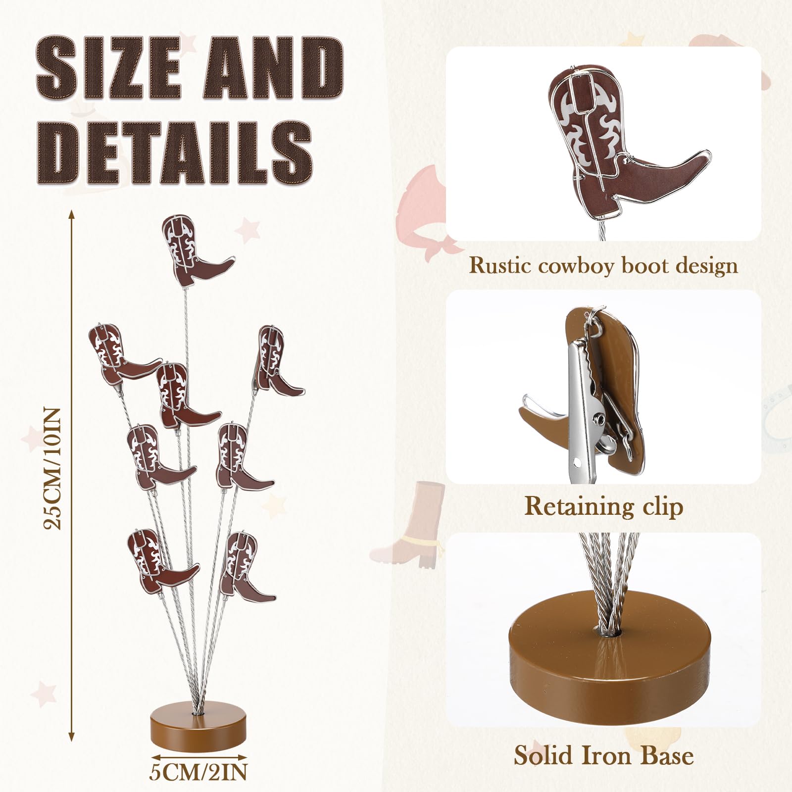 8-Branch Money Tree Gift Card Holder with Clips Cowboy Boot Centerpieces for Tables Photo Tree Picture Holders Western Decorations for Desk Christmas Memo Note Wedding Photo Display