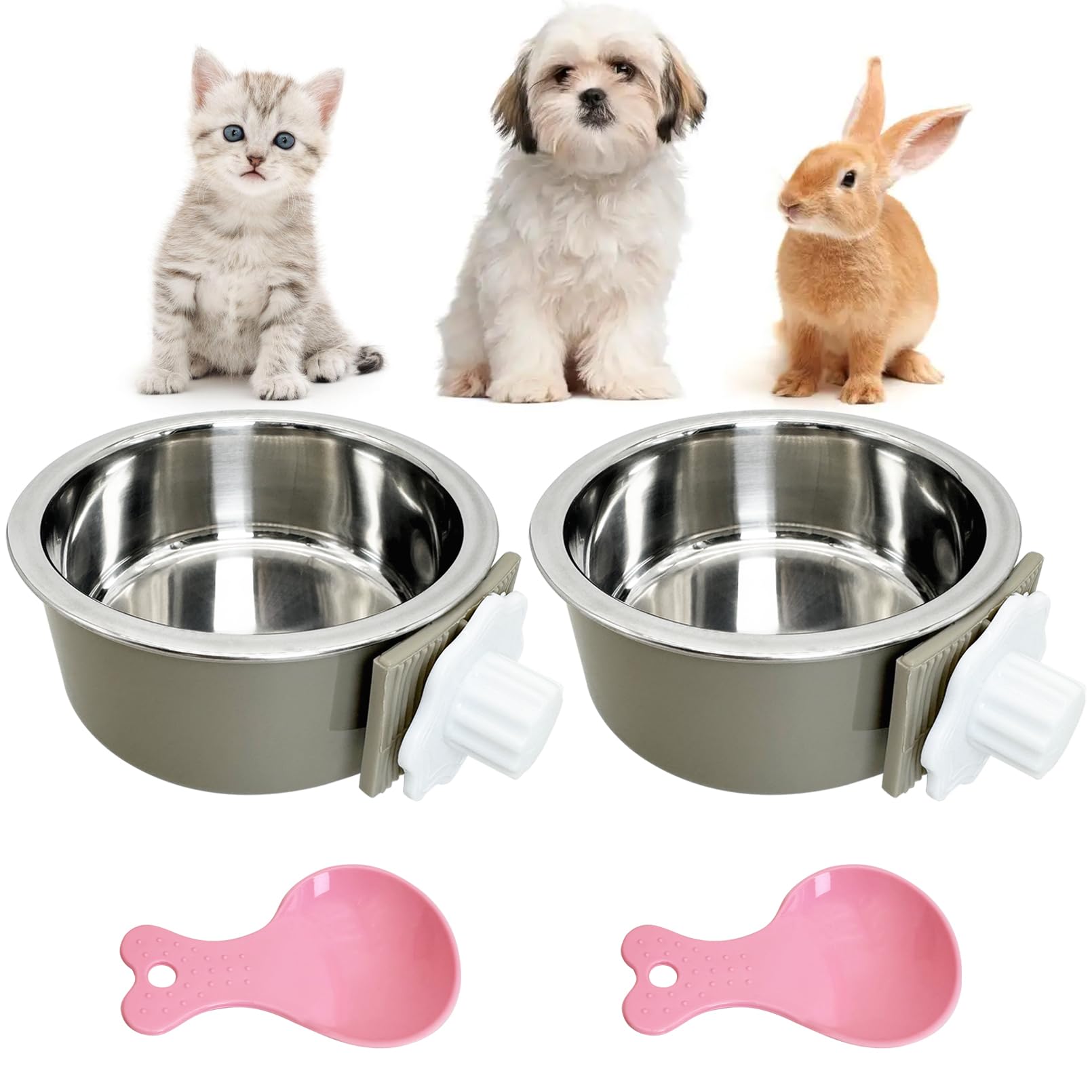 Hamiledyi Crate Dog Bowl Cat 2 Pcs Removable Stainless Steel Hanging No Spill Pet Bowl for Kennels Durable Detachable Design Fits Small Medium Dog