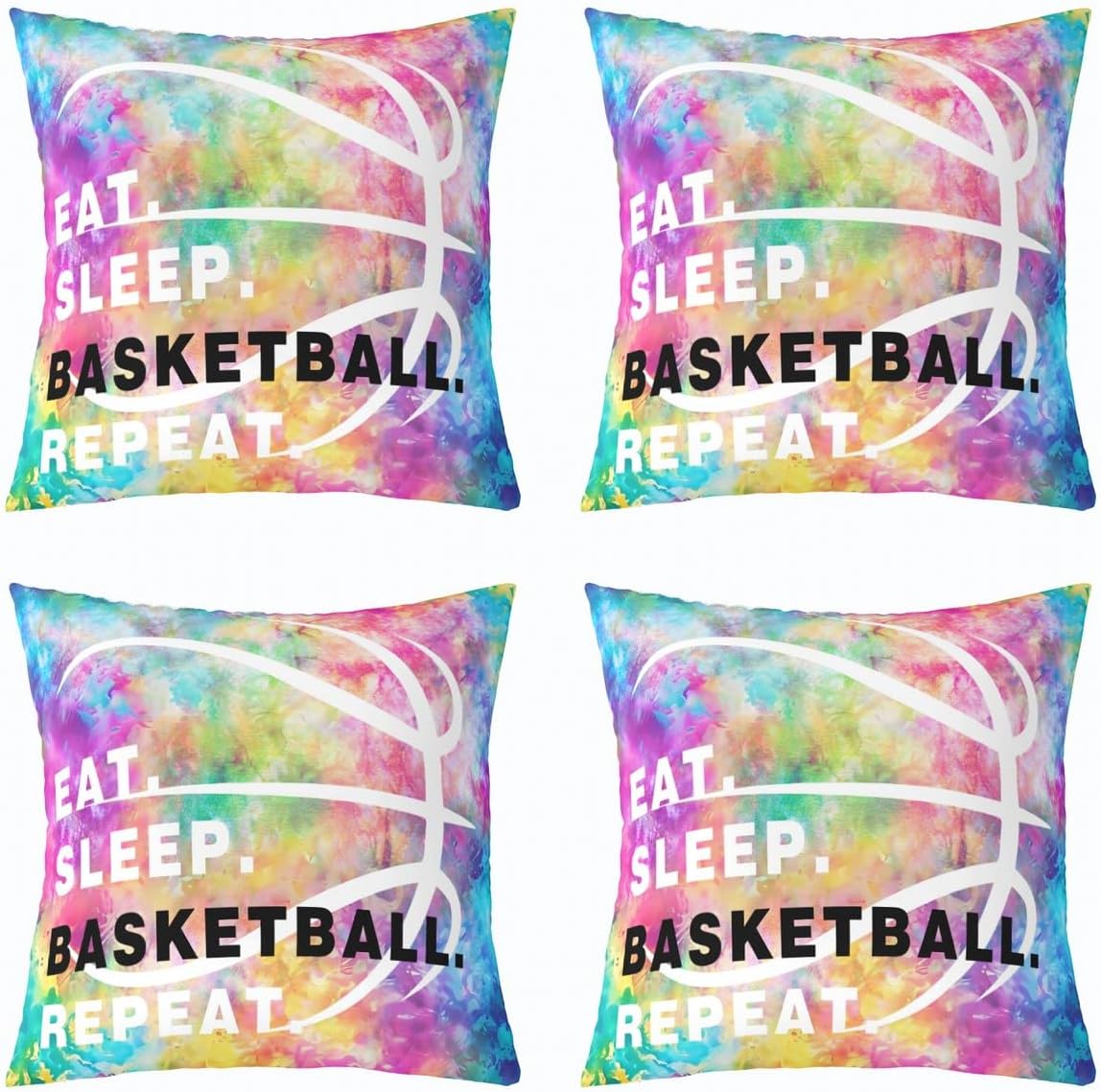 Feelyou Tie Dye Basketball Throw Pillow Covers 24 x 24-Inch, Eat Sleep Basketball Square Cushion Covers Set of 2,Kids Boys Girls Teens Ball Games Pillow Covers Gaming Sports Cushion Covers for Sofa