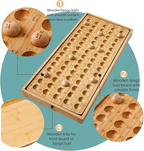 Miniatura 5 de Juego de bingo para adultos y niños, jaula de metal para rugby, bolas de bingo de madera de lujo, fichas de colores, máquina de lotería, juego de