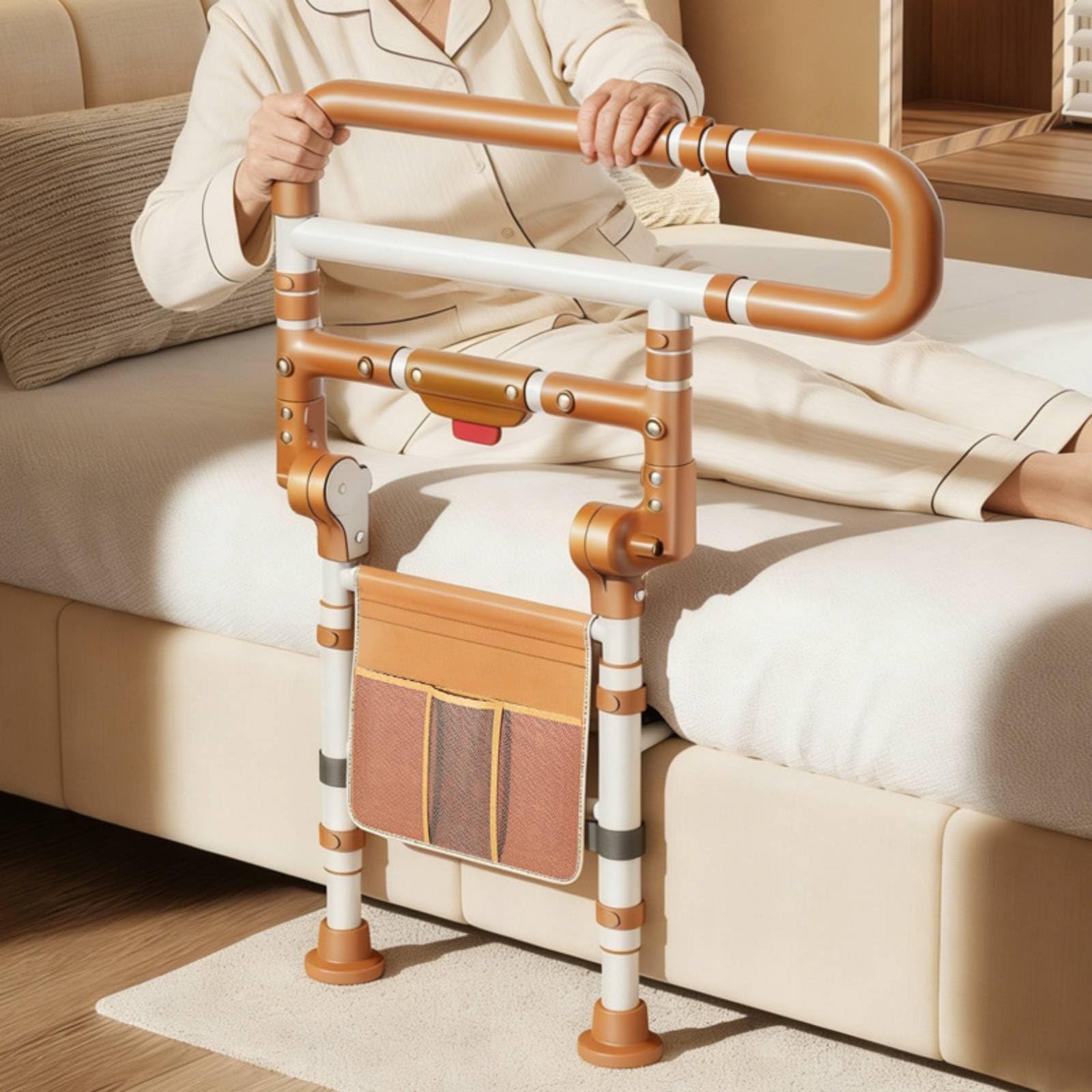 TISHITA Plegable de Cama Asidero Apoyo Protector con Ancho Ajustable y Agarre Seguro Que Reduce Esfuerzo Durante Rutinas Diarias Adecuada, Naranja, Plegable con Luz