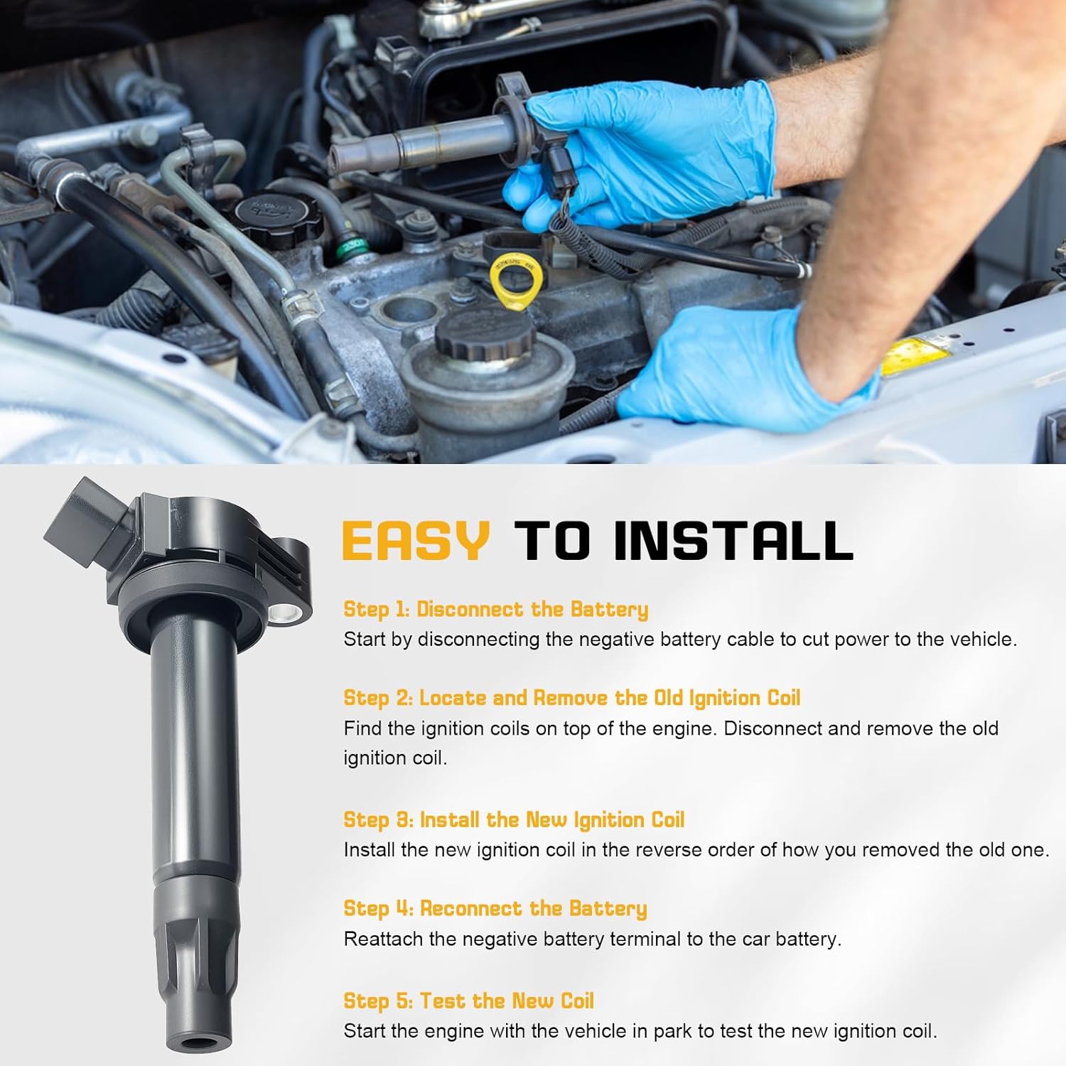 QYL Set of 6 Ignition Coil Pack Compatible with Camry Highlander Solara Es330 Rx330 Rx400H 2004 2005 2006 2007 2008 Sienna Highlander Solara Lexus Coils 3.3L V6 Replaces# UF430 UF506 9091902246