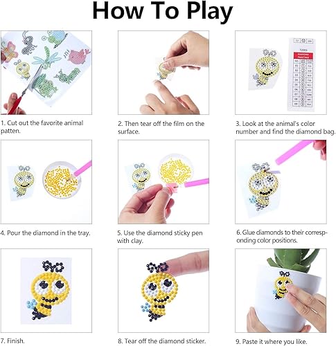 Miniatura 4 de Kit Sinceroduct de pintura de diamante, 18 piezas de calcomanía, caricaturas 5D, pintura con diamantes por números, lindo insecto, animales, para