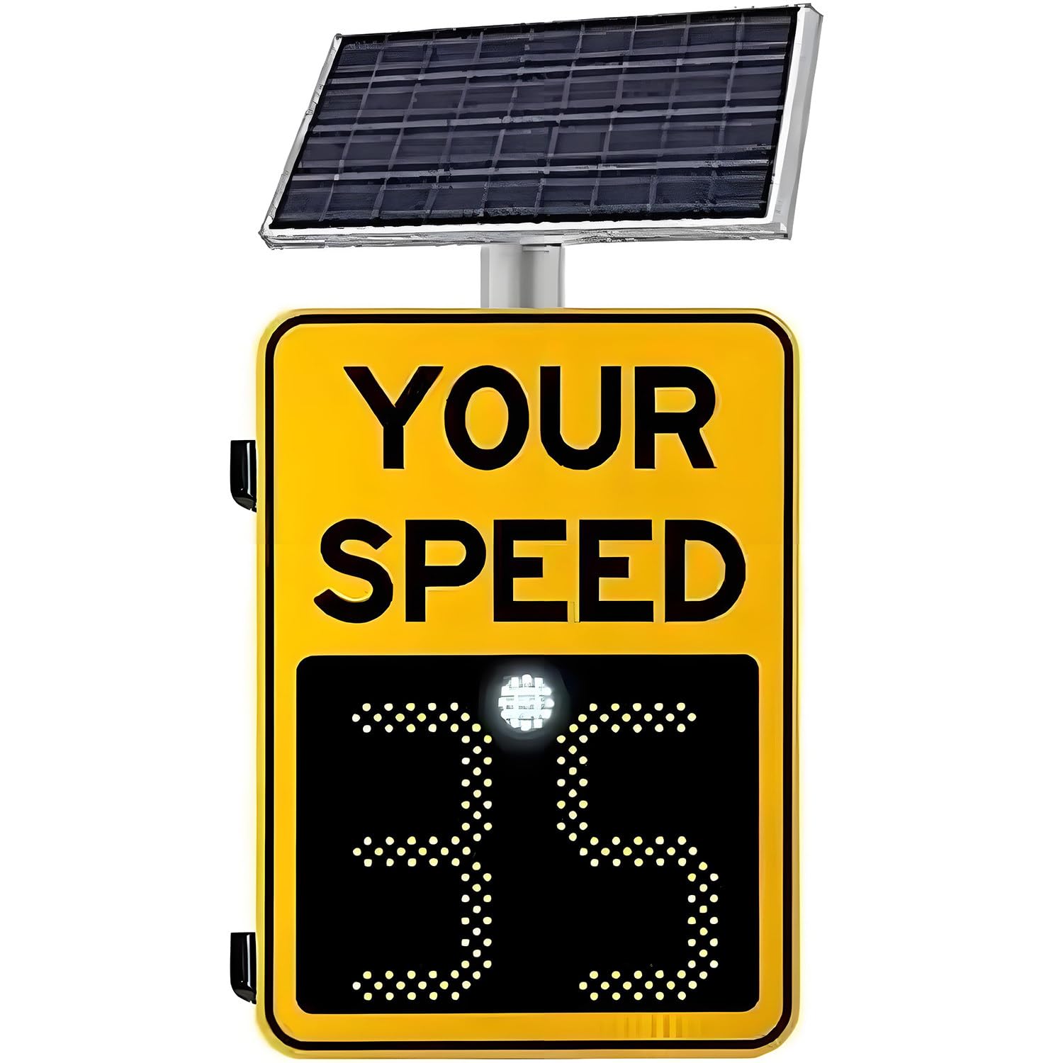 Señal de visualización de velocidad de radar alimentada por energía solar, distancia visual LED > 500 m, película reflectante de alta intensidad 3M, 60 x 90 cm para monitoreo de tráfico y seguridad