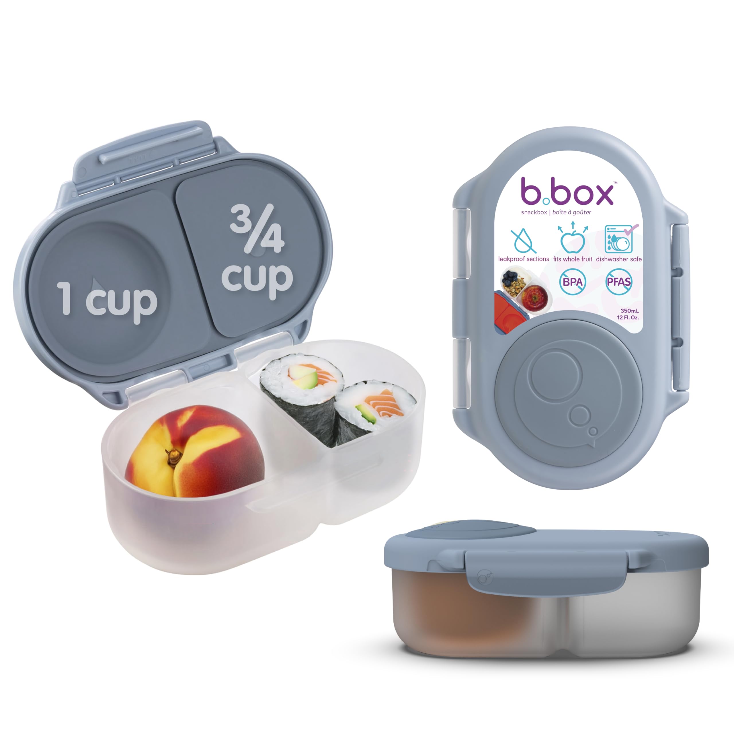 b.box Snackbox | Mini Bento Lunch Box with 2 Leakproof Compartments | Ideal for Toddlers, Kids Lunch & Snacks | Fits Whole Piece of Fruit | BPA Free