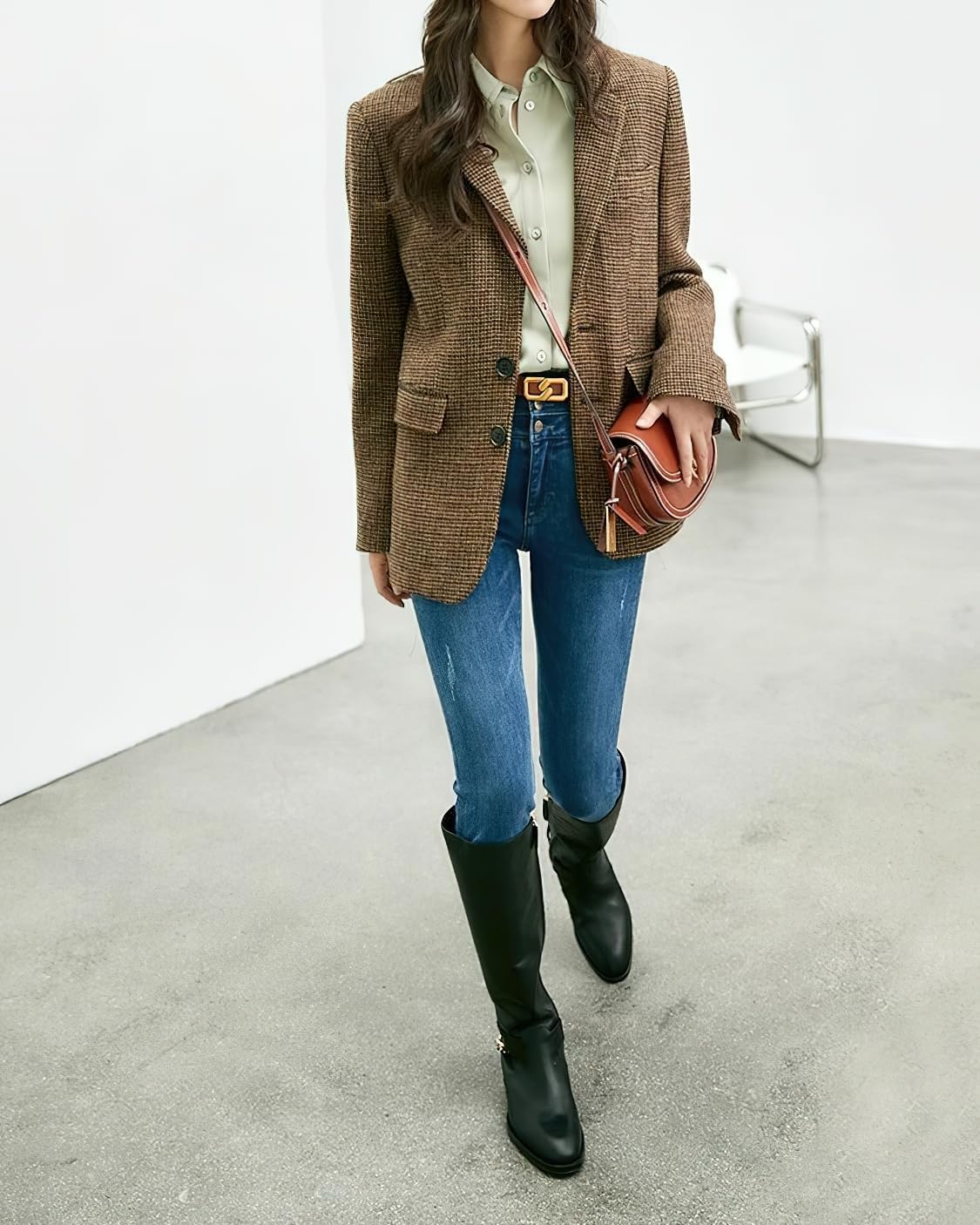 chouyatou Women's Fall Winter Wool Business Casual Blazer Jacket Single Breasted Plaid Dressy Work Coat - Image 3