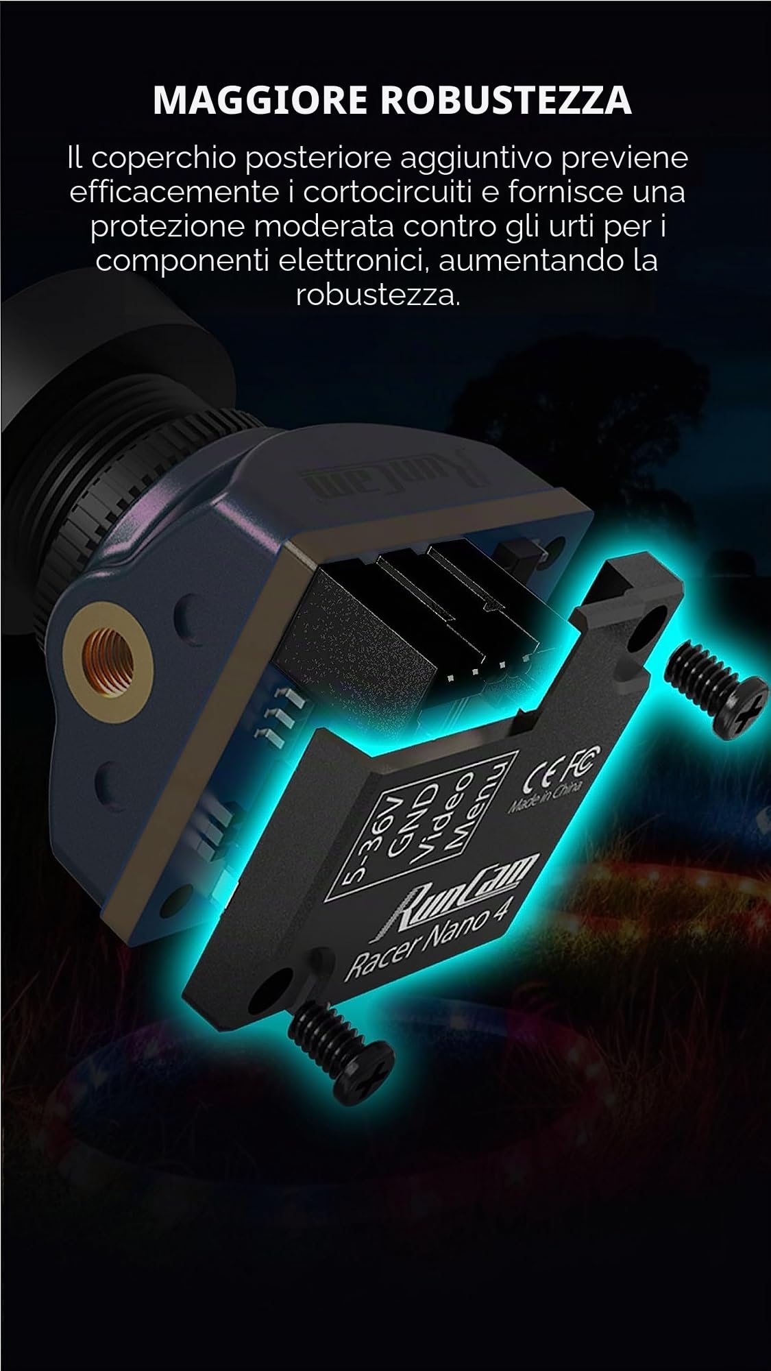 RunCam Racer Nano 4 FPV Camera - Telecamera da corsa impermeabile 1200TVL per tutte le condizioni atmosferiche per drone da corsa FPV