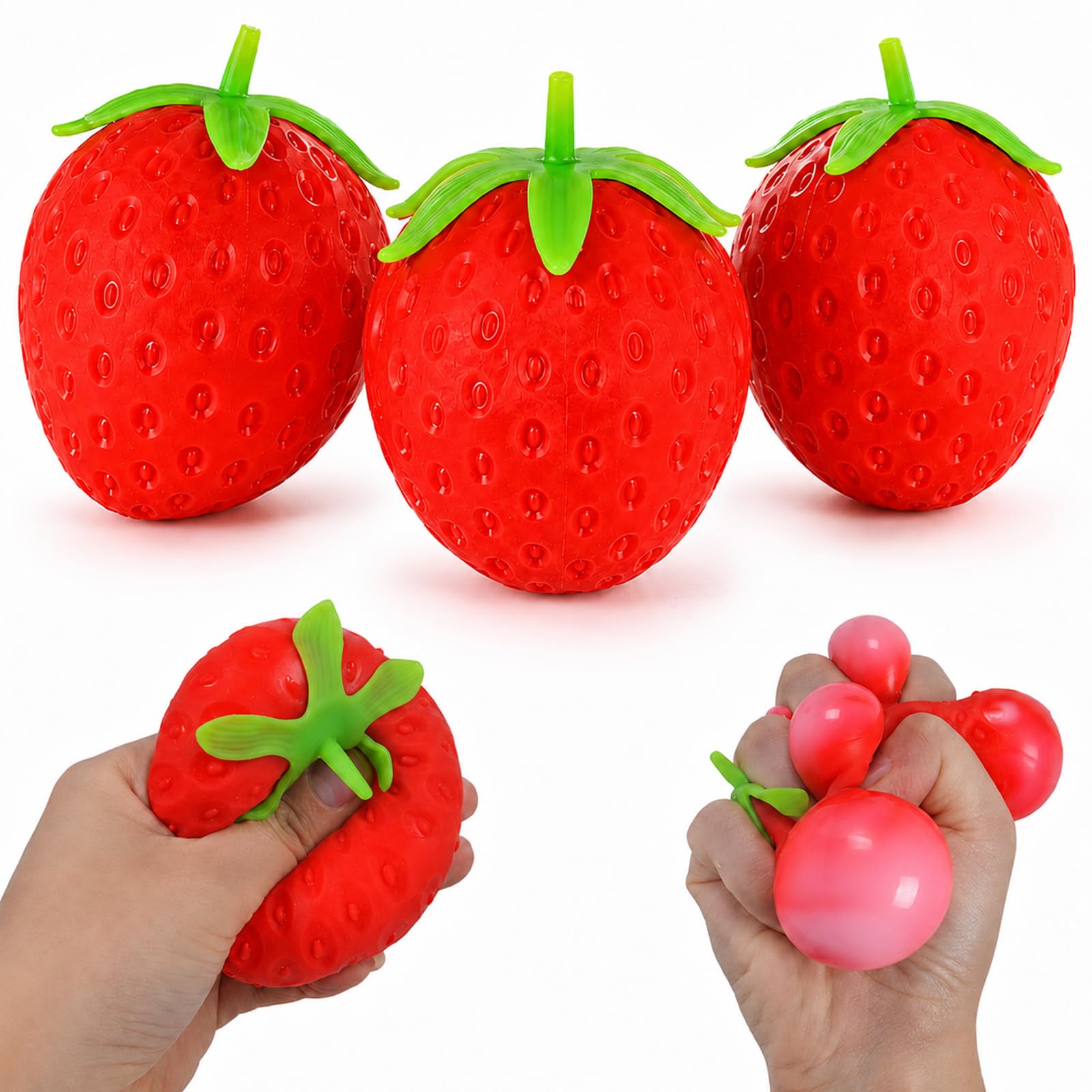 3Pcs Strawberry Squishy Set, Three Jumbo Squishys, Squeezy Squishy Pieces for Desk Travel