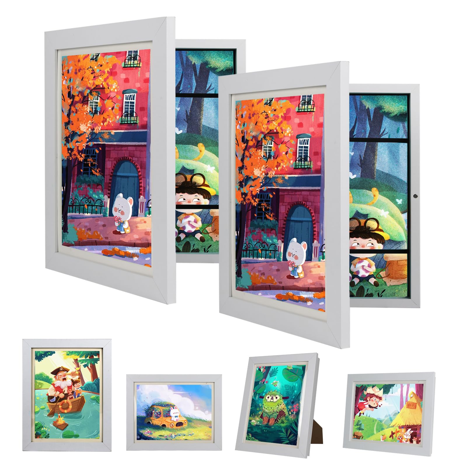 2Pack Kids Artwork Frames Changeable -Kids Art Frame,Kids Art Frames Front Opening Holds 150,8.5x11 White Rows Childrens Art Frame for Storage Kids Art,Picture Frame for Display Kid Art Work