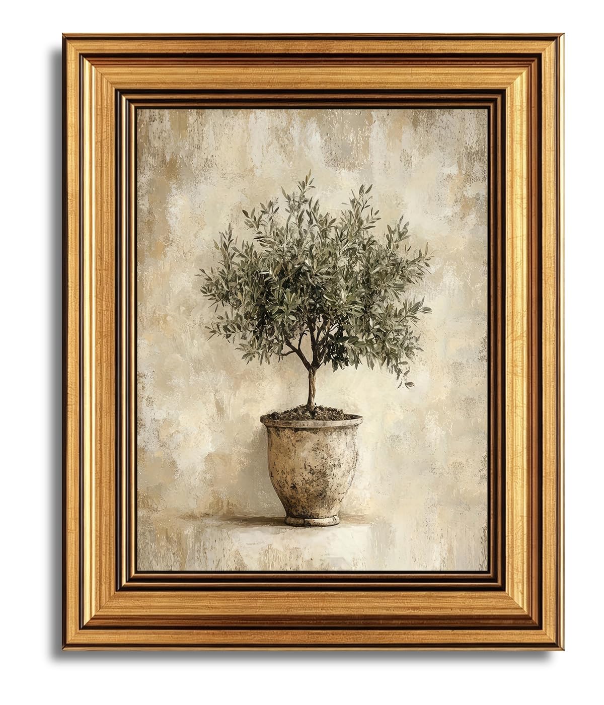 vineolect Olive Tree Gold Framed Wall Art Vintage Botanical Painting Farmhouse Wall Decor Neutral Green Plant Artwork Aesthetic Nature Picture for Living Room Bedroom Bathroom 9''x11''