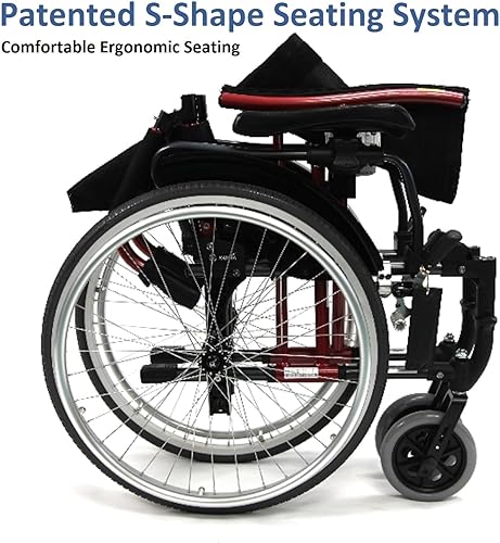 Miniatura 6 de Karman S-ERGO 305 Silla de ruedas ergonómica ligera S-ERGO305Q16RS, 29 libras, ruedas de liberación rápida, marco rojo rosa, tamaño del asiento 16
