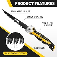 Vista 3 de Sierra de jab plegable KATA - Sierra de mano compacta, abridor de planchas con forma de llave con mango suave, sierra de metal de 7TPI con dientes