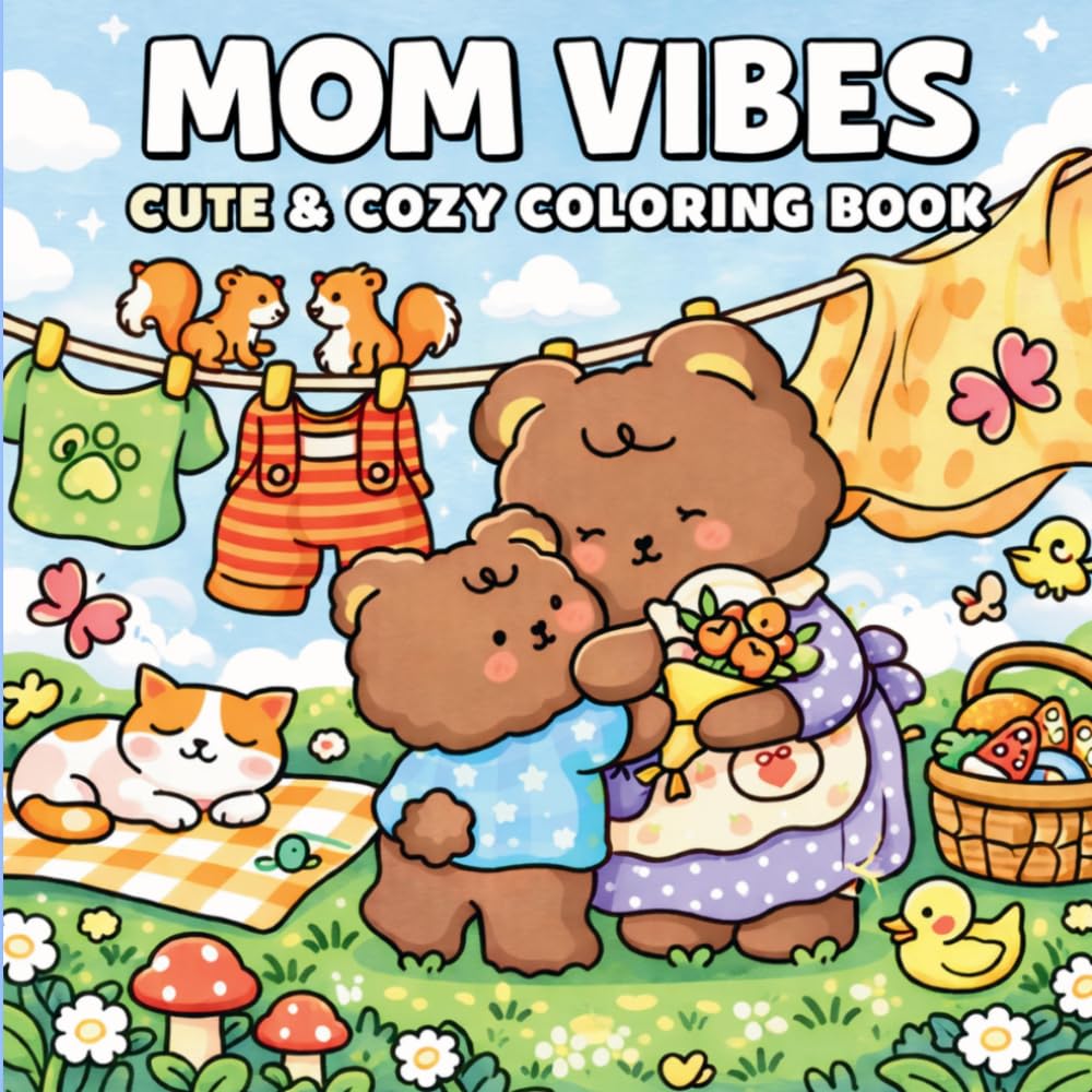 MOM VIBES: Cute & Cozy Coloring Book — 40 Adorable Kawaii Illustrations Celebrating Motherhood