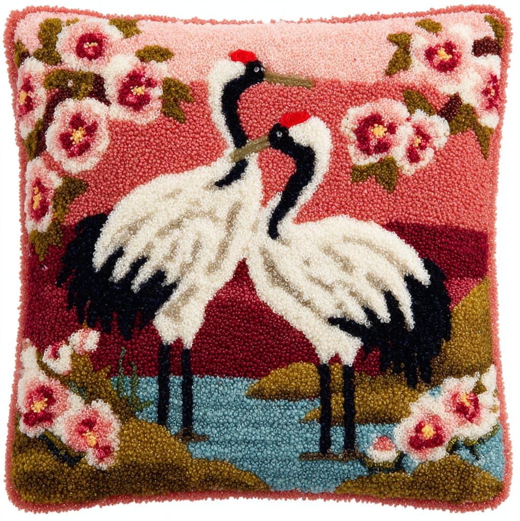 AxiangziK Latch Hook Cushion Kit 43x43cm,Red-Crowned Crane