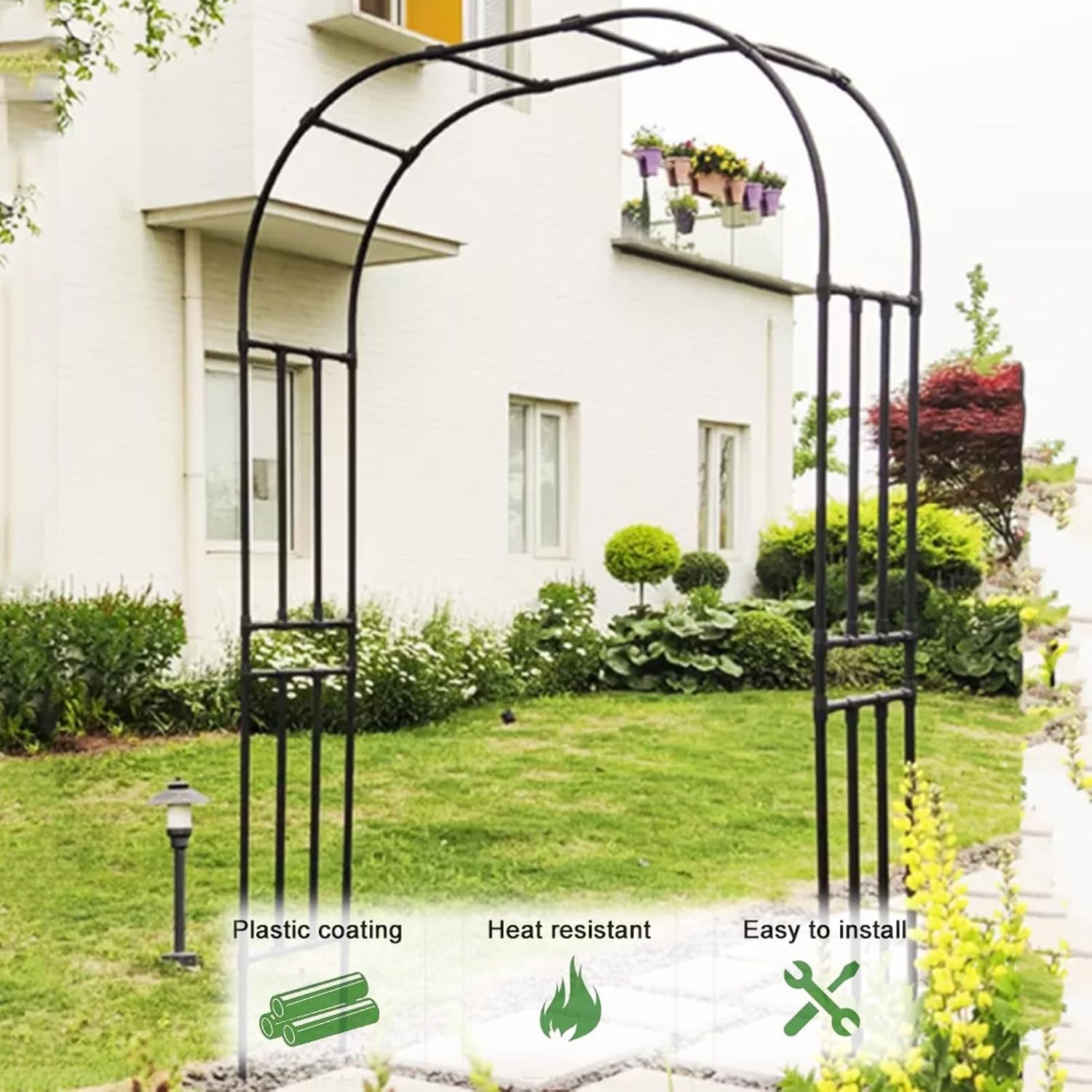 Garden Arch with Plant Box, Outdoor Garden Lawn Backyard, Wedding Party Decoration, Garden Arbor with Gate for Climbing Vines and Plants, Easy to Install(47x15.7x94.5in)
