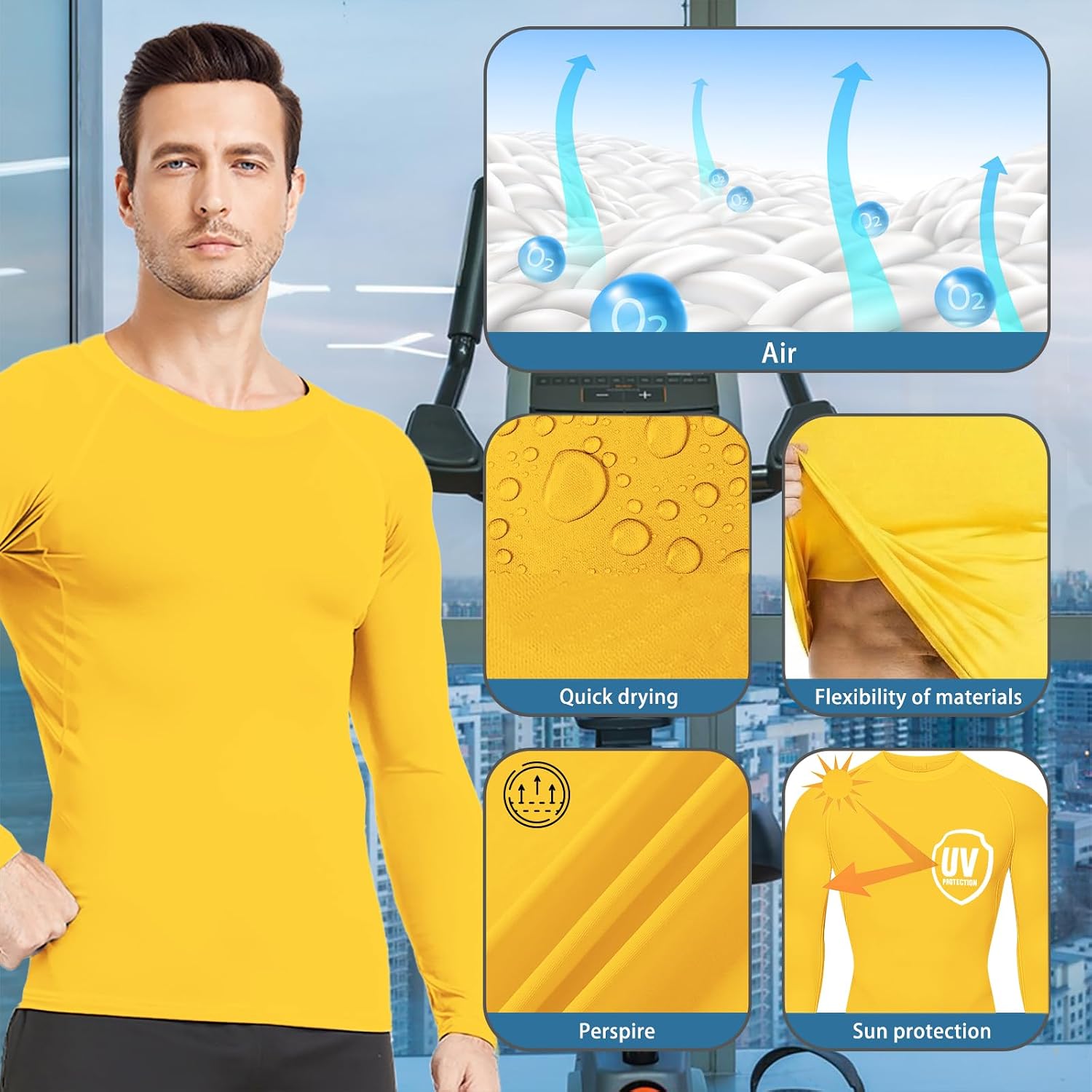 HYCOPROT Compression Shirts for Men Athletic Long Sleeve Base Layer Men's Workout Rash Guard Shirt Sports T-Shirt Undershirt