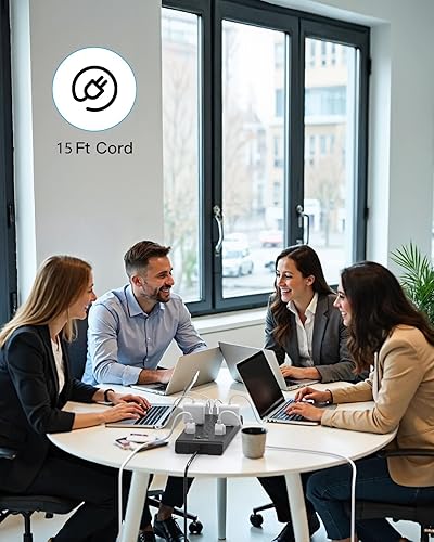 Miniatura 7 de HANYCONY - Regleta protectora de sobretensiones, cable de extensión resistente de 5 pies de enchufe plano con 16 tomas, 4 puertos USB (2 USB C),