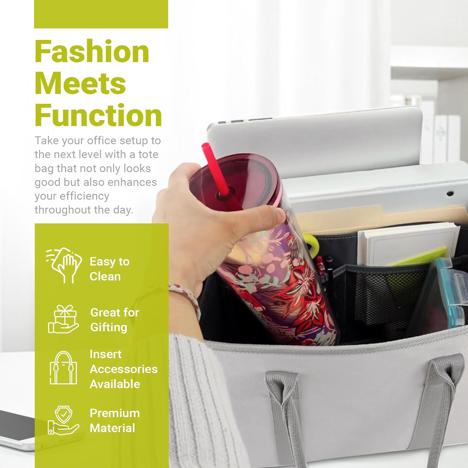 meori Office Tote Bag Carry Laptop Essentials Sturdy Bottom Stays Upright 3 Handy Pockets