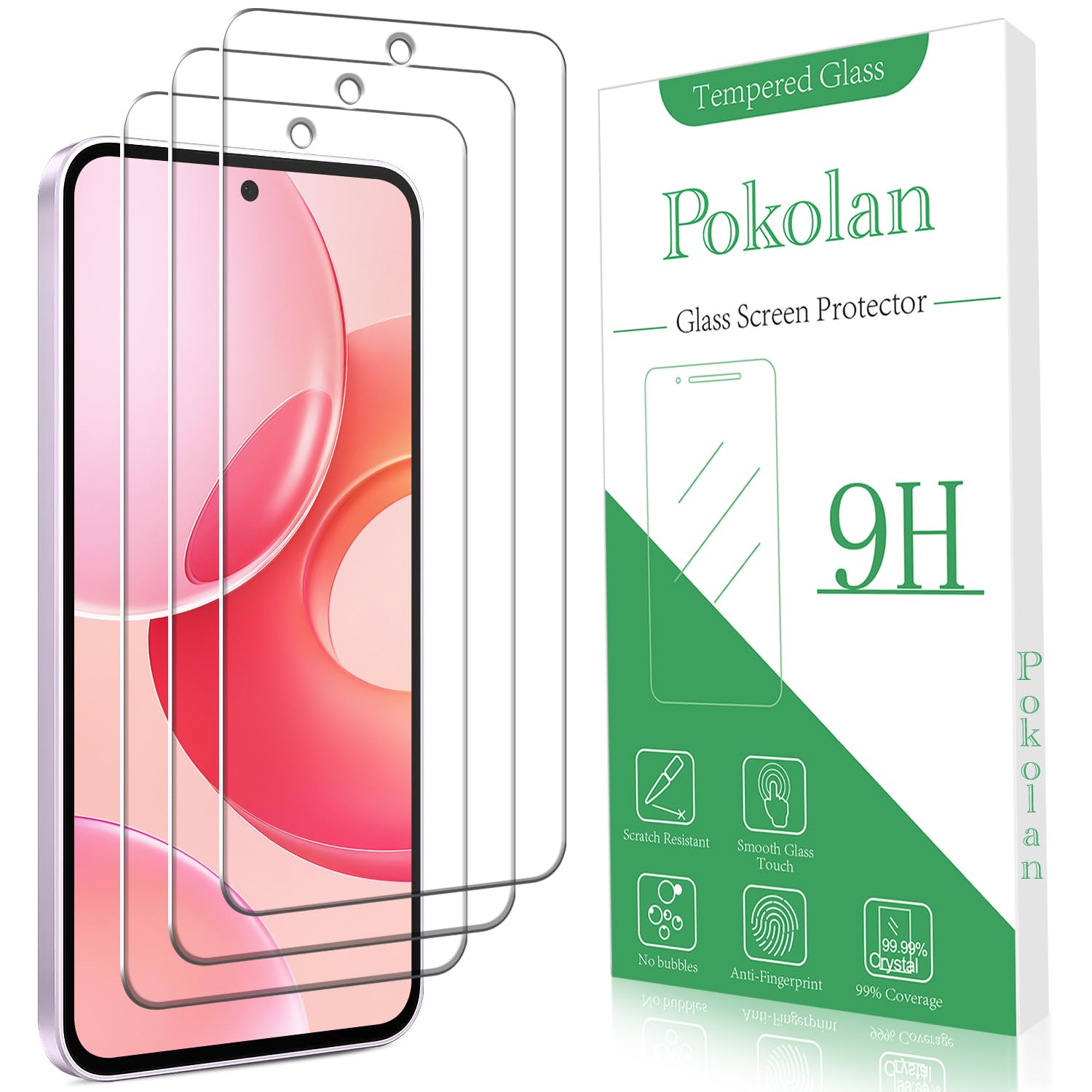 Pokolan 3 Pack for Samsung Galaxy A36 5G Screen Protector, 9H Tempered Glass Film, HD Clear Scratch Resistant, Bubble Free for Galaxy A36 Screen