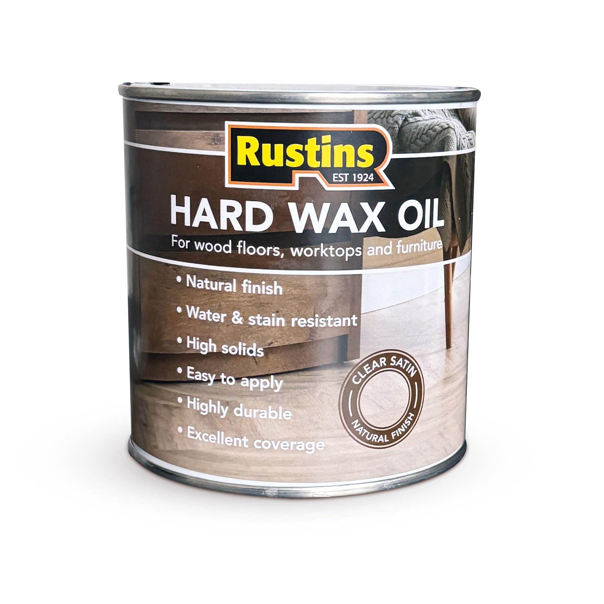 Rustins Hard Wax Oil Clear Satin Finish for Wood Floors Worktops & Furniture 1L