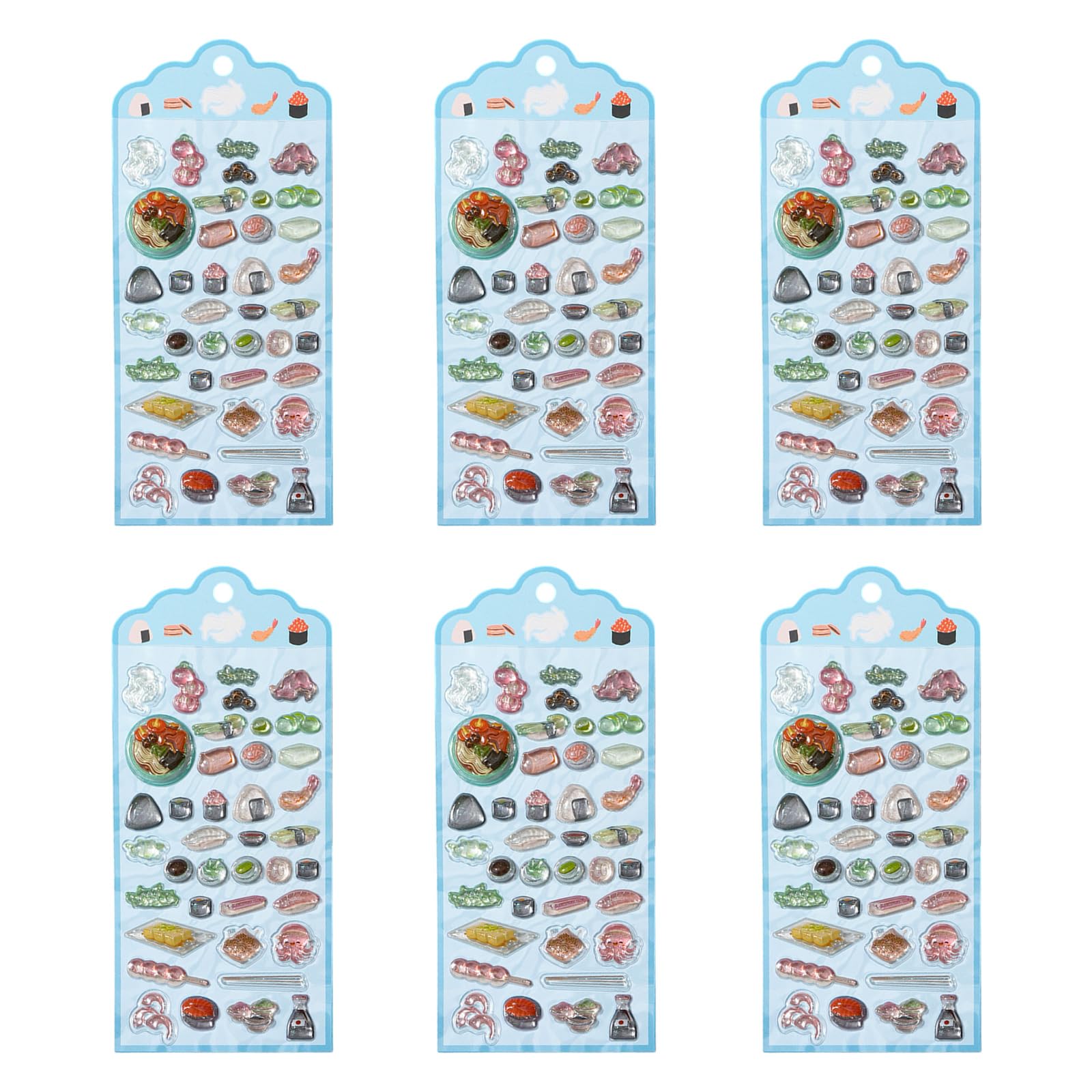 6Sheets Cartoon Sticker Embossed Decorative for Journal Notebook Laptop Phone Cover Scrapbooking Craft Project Childrens