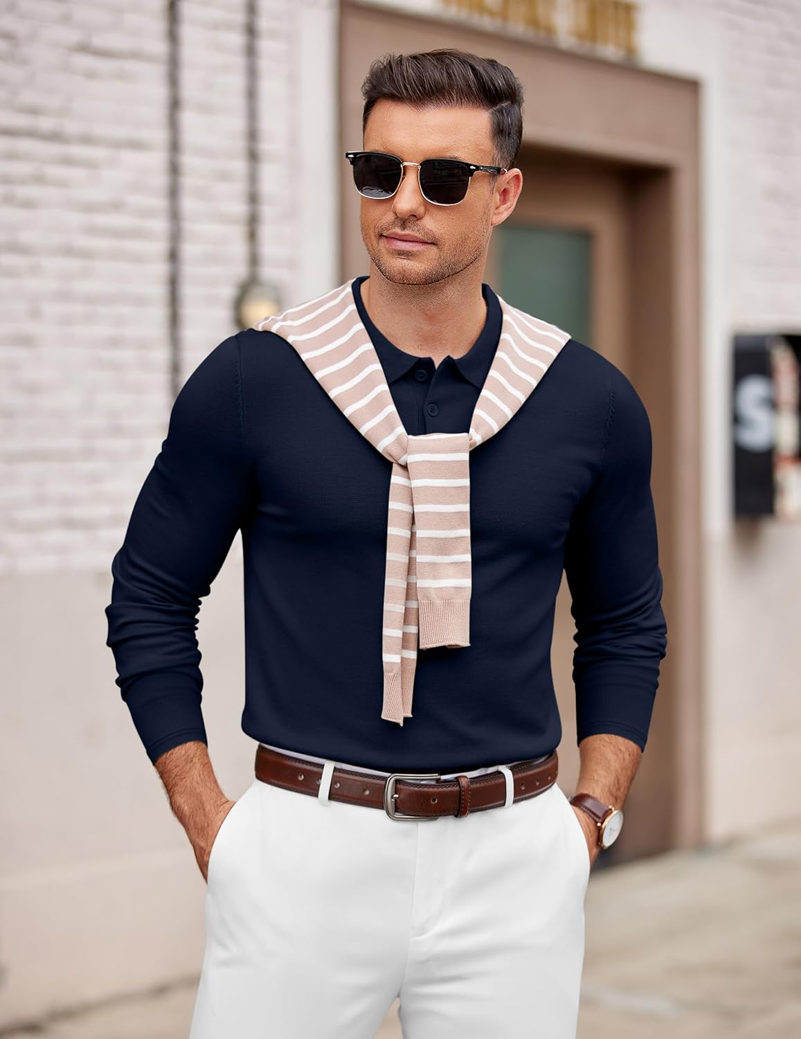 COOFANDY Mens Knit Polo Sweater Long Sleeve Casual Golf Polo Lightweight Dress Button Collar Pullover Sweaters - Image 4