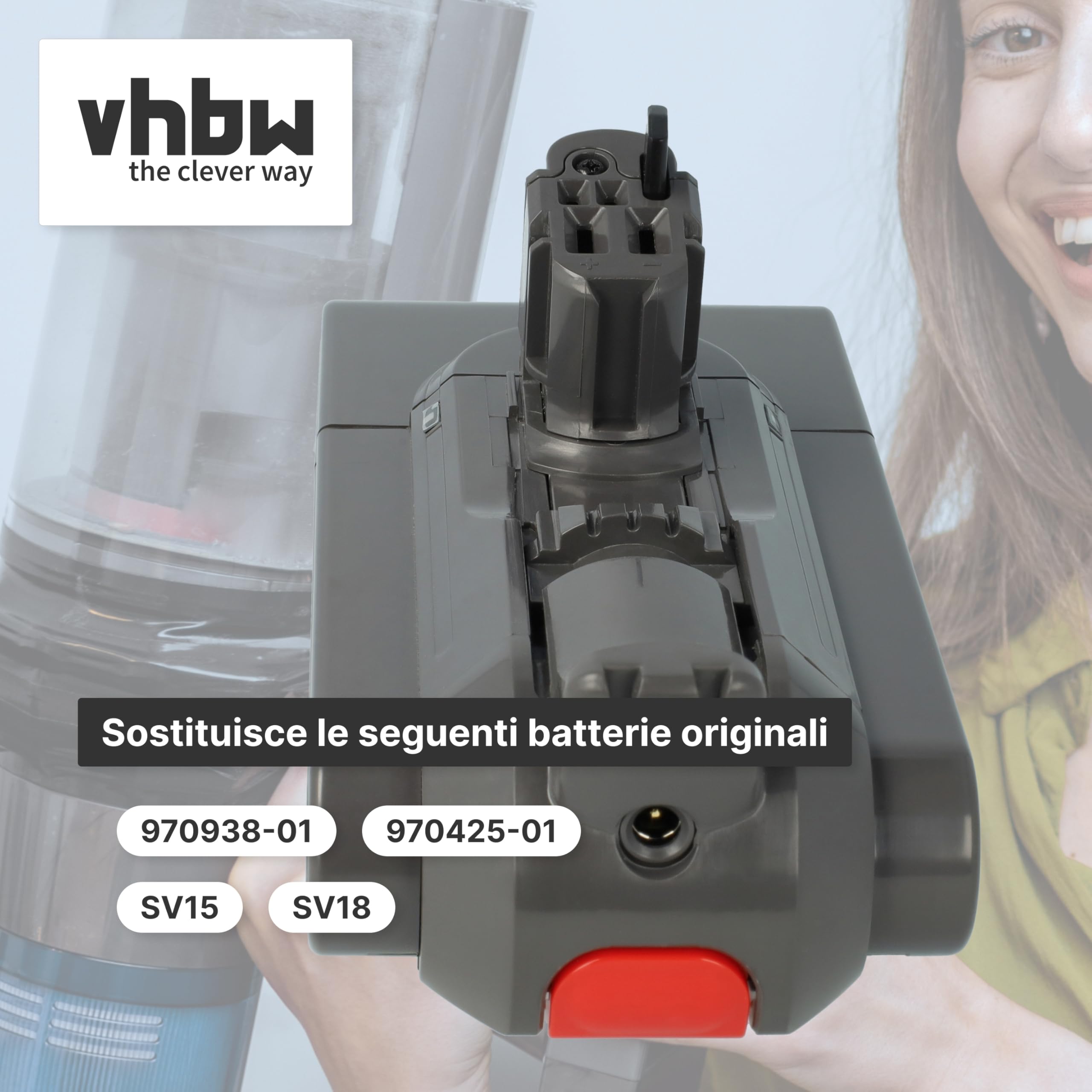 vhbw batteria compatibile con Dyson V11 Complete Extra, Click-In, Fluffy Extra aspirapolvere (3600mAh, 25,2V, Li-Ion, grigio scuro)