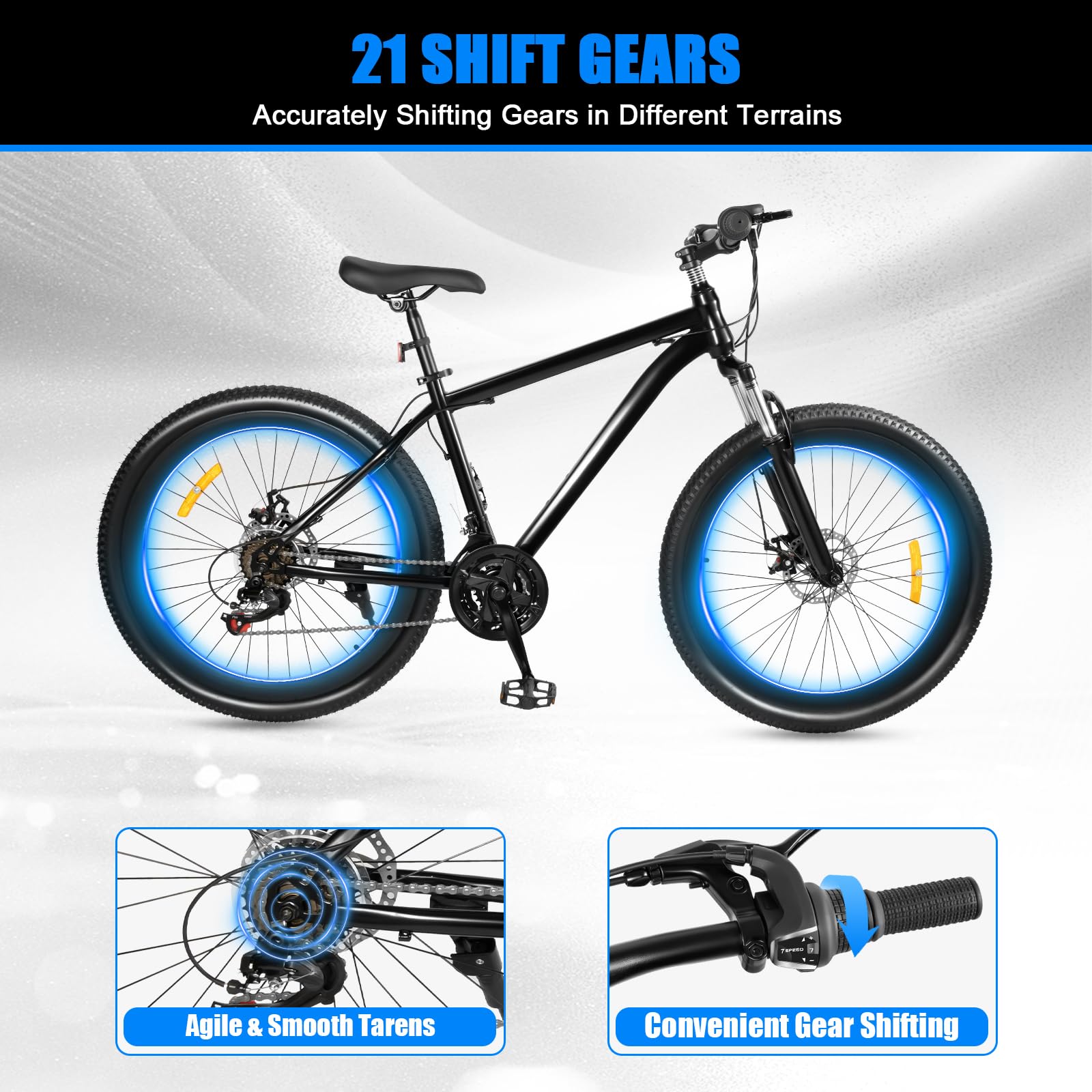 Bicicleta de montaña de 26 pulgadas, bicicletas de 21 velocidades, acero al alto carbono, para adultos, para uso diario, viajes al aire libre, hasta 150 kg, color negro