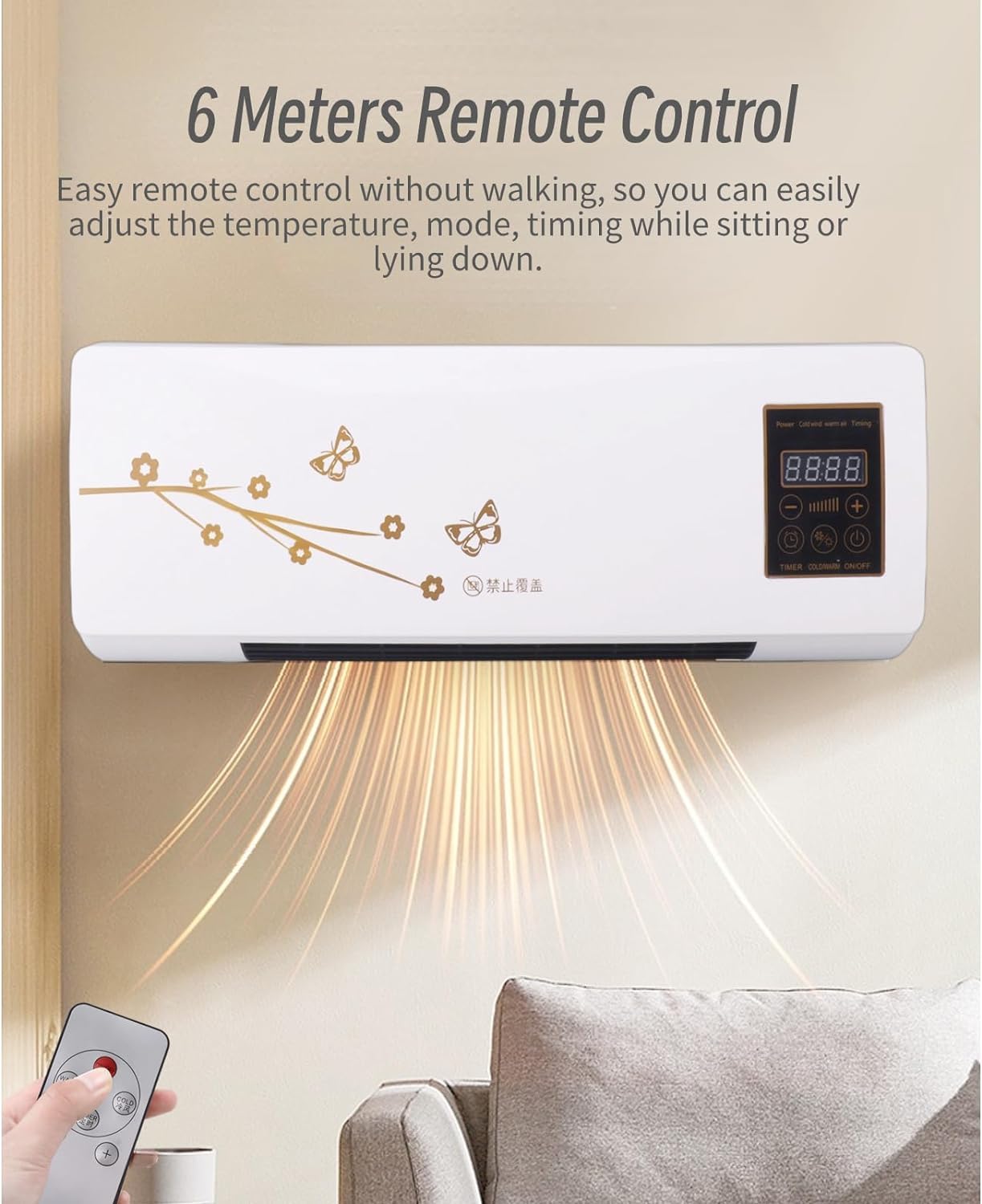 Tragbarer Nature Wind Heizlüfter mit Fernbedienung, LED-Timer, leiser Touch-Steuerung, tragbarer kleiner Heizlüfter für den Innen- und Außenbereich