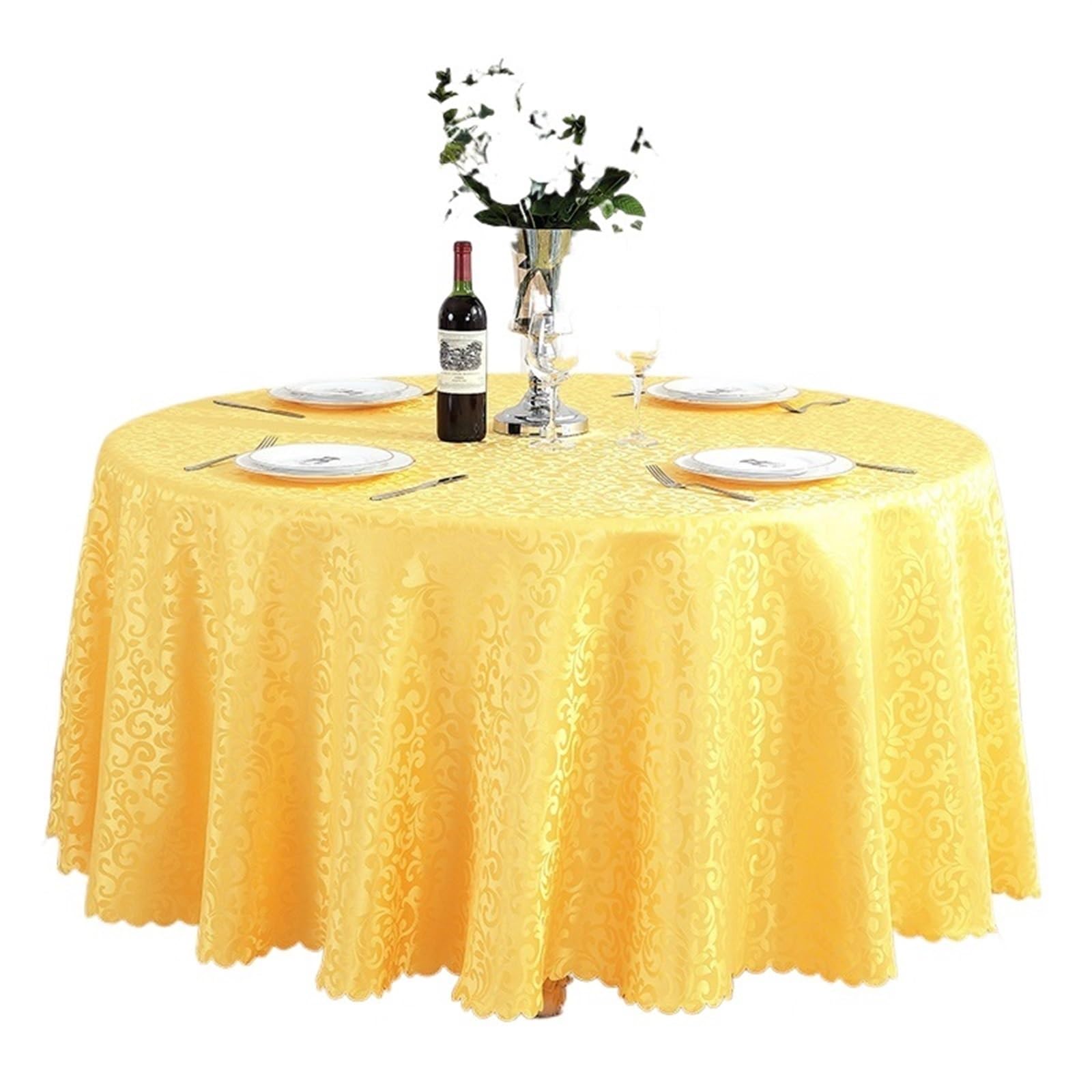 BTRYLDCFA Round Tablecloth Polyester Tablecloth Hotel Wedding Banquet Party Decoration Round Table Covers Table Overlays Home Decor(Gold,220cm Round)