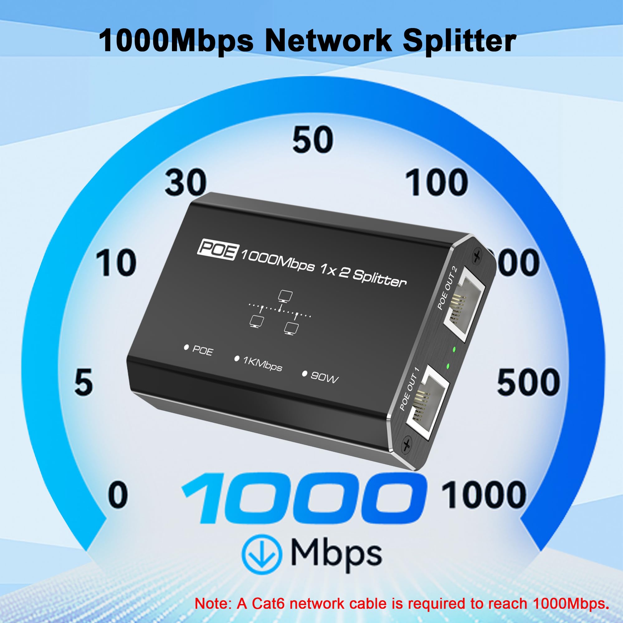 Commutateur PoE Gigabit, commutateur Ethernet Gigabit à 2 ports, répartiteur Ethernet, adaptateur non PoE vers PoE, hub réseau 1 entrée 2 sorties, fournit PoE (15,4 W) ou PoE+ (30 W), Plug & Play